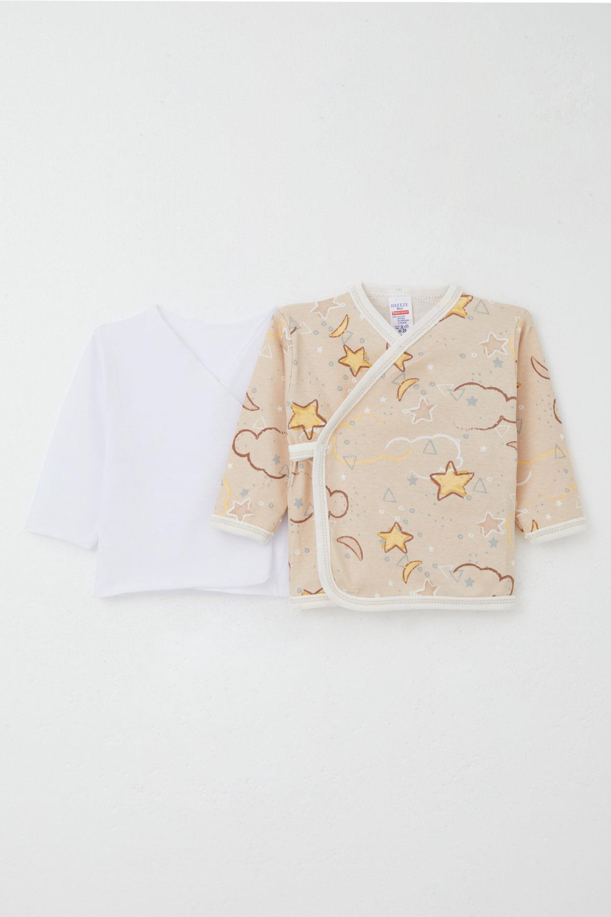 Breeze Yenidoğan Bebek İç Dış Çıtçıtlı 2 li Zıbın Yıldız Desenli Bej (0-3 Ay)