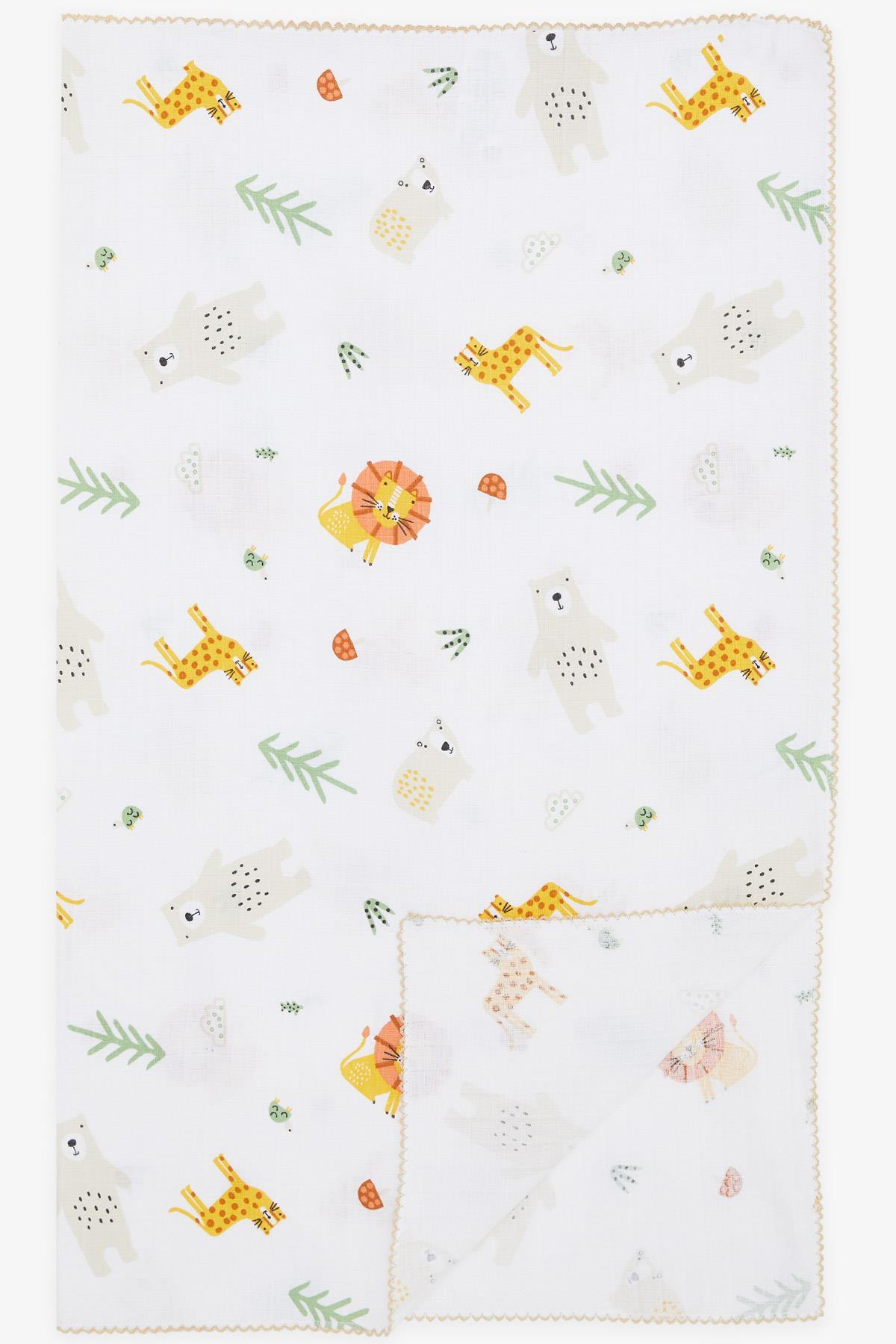 Breeze Yenidoğan Bebek Müslin Battaniye Orman Temalı Hayvancık Desenli Ekru