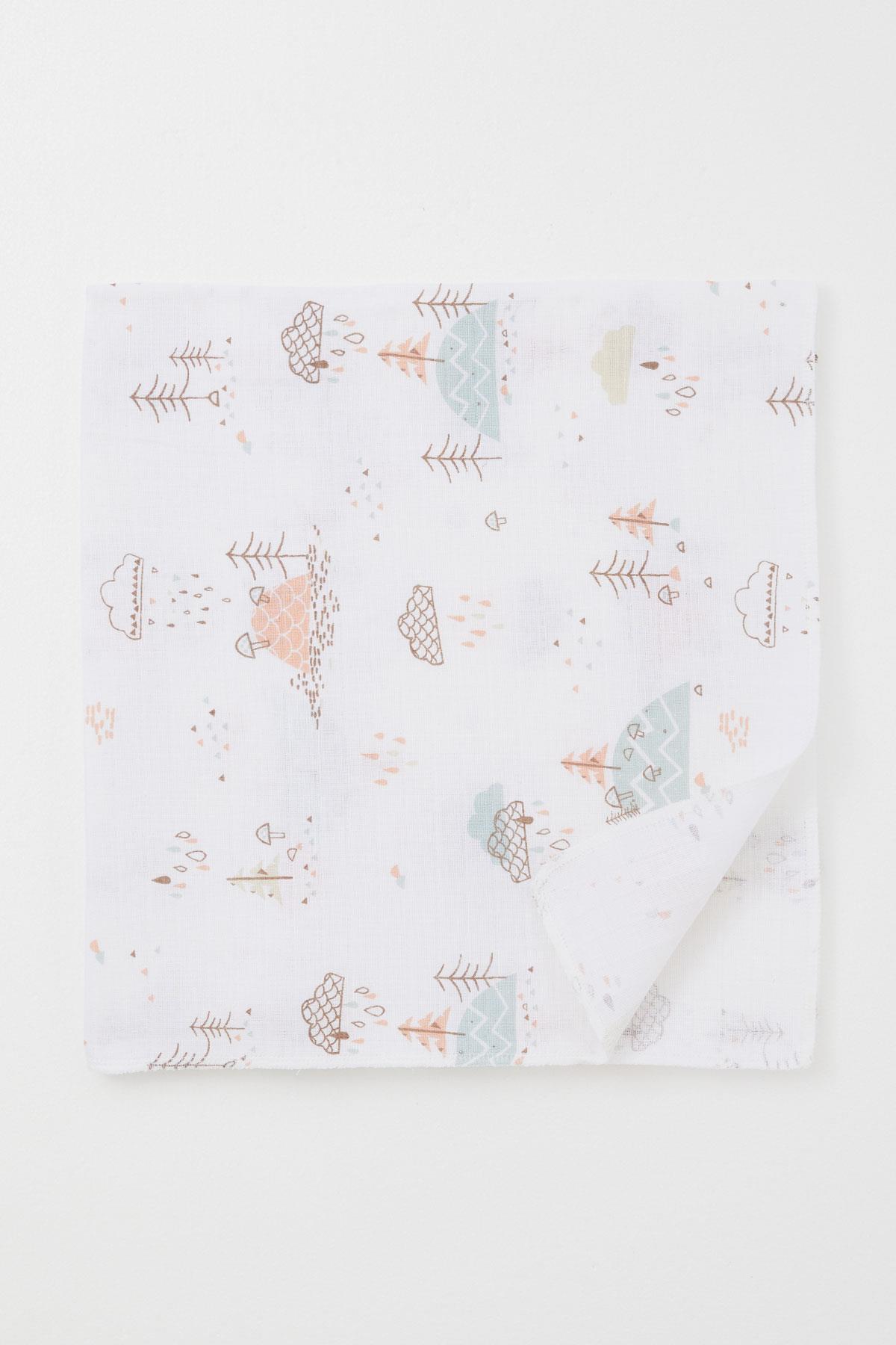 Breeze Yenidoğan Bebek Müslin Battaniye Bahar Temalı Bulut Desenli Ekru (Standart)