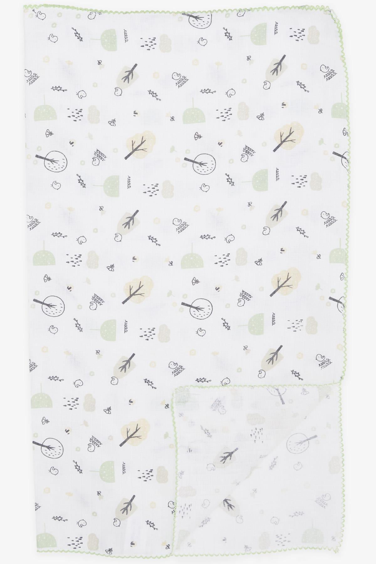 Breeze Yenidoğan Bebek Müslin Battaniye Bahar Temalı Kuş Desenli Ekru
