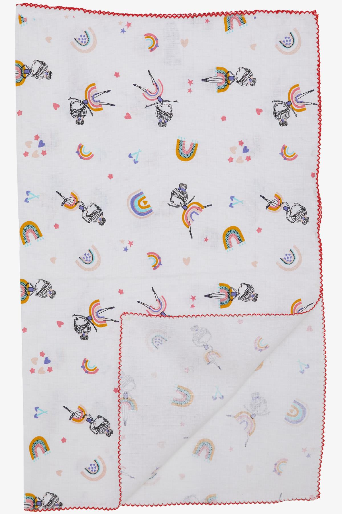 Breeze Yenidoğan Bebek Müslin Battaniye Dansçı Kız Desenli Ekru