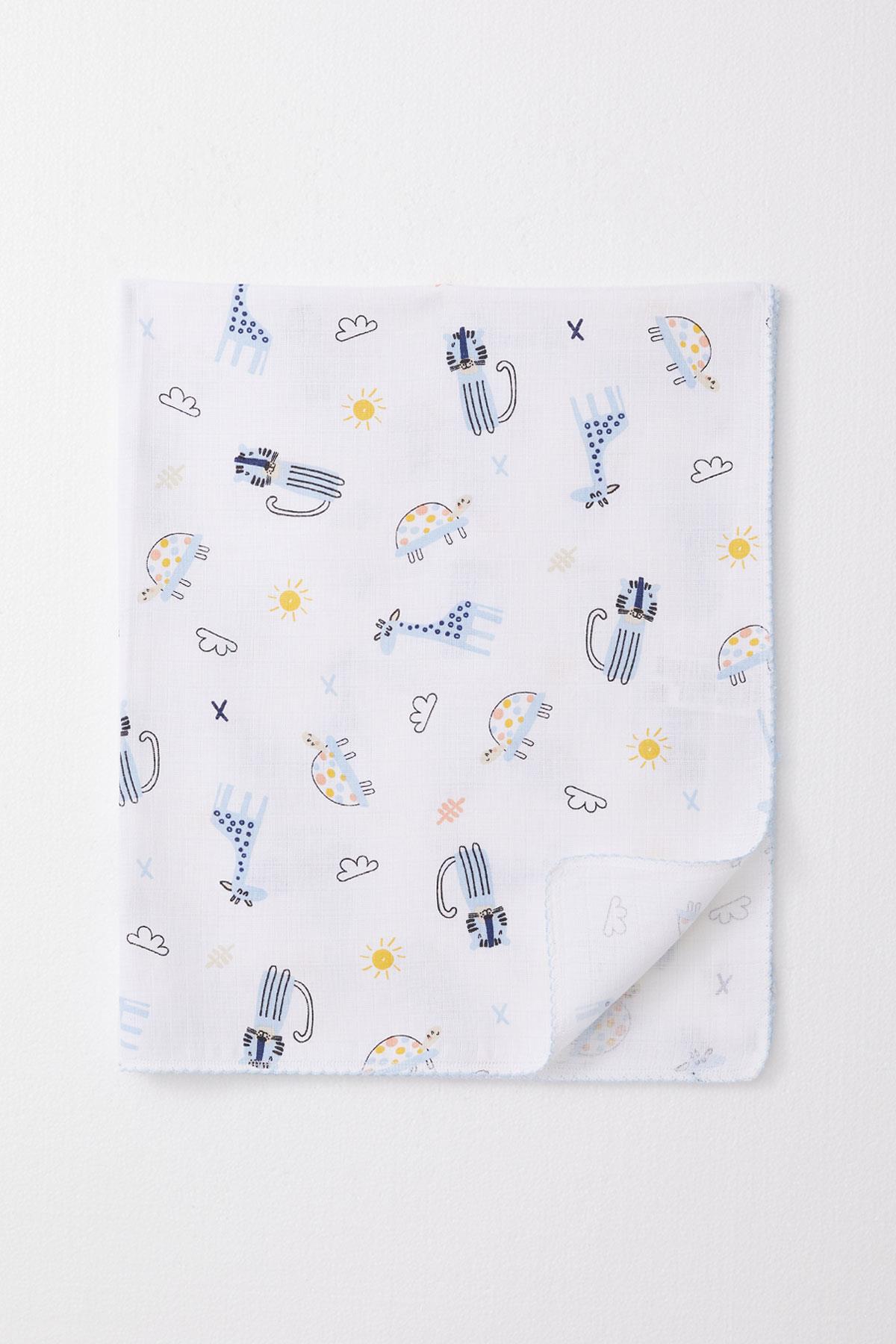 Breeze Yenidoğan Bebek Müslin Battaniye Sevimli Hayvancıklar Desenli Beyaz (Standart)