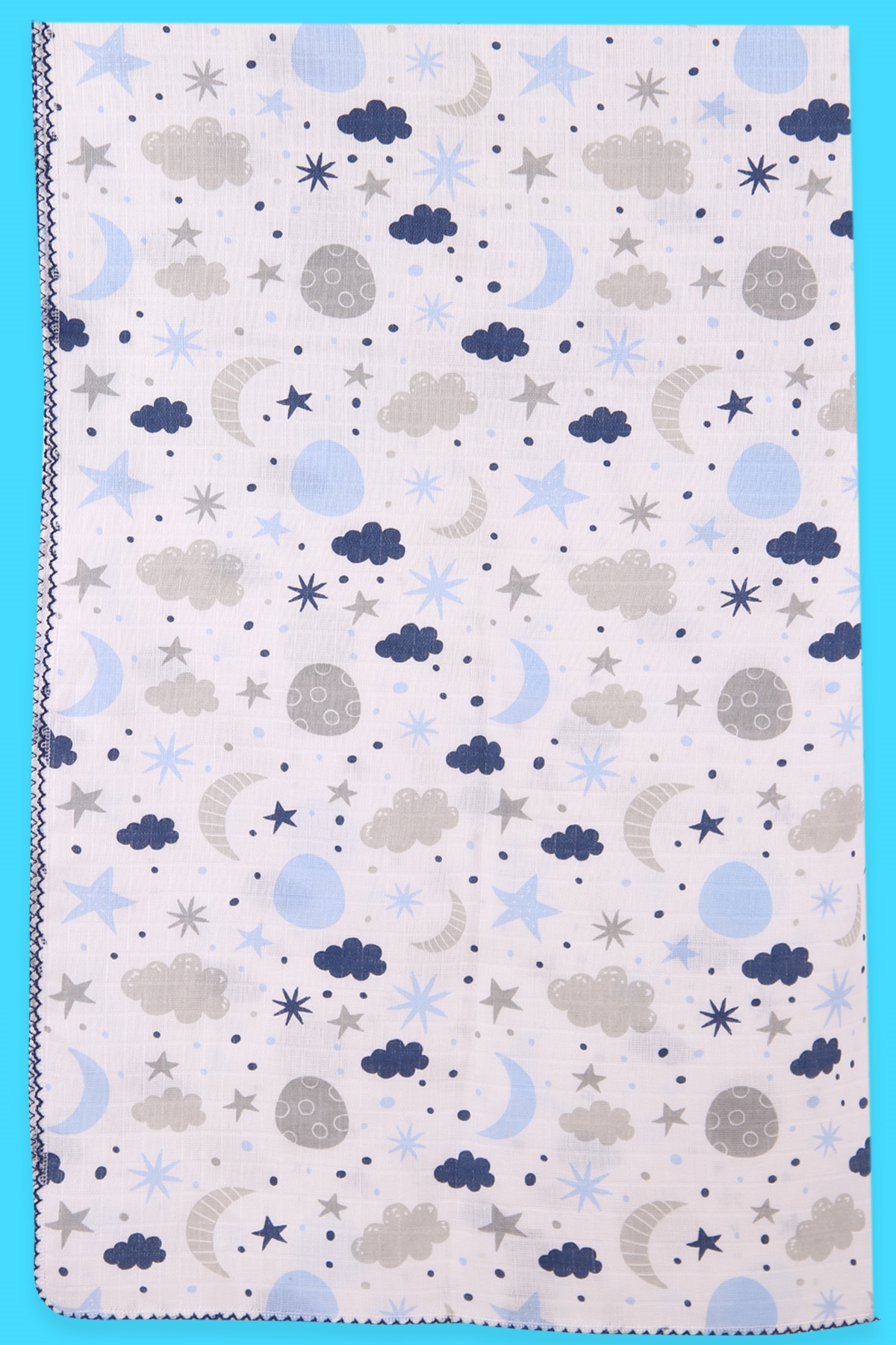 Breeze Yenidoğan Bebek Müslin Battaniye Gece Temalı (95 * 95 cm) Lacivert