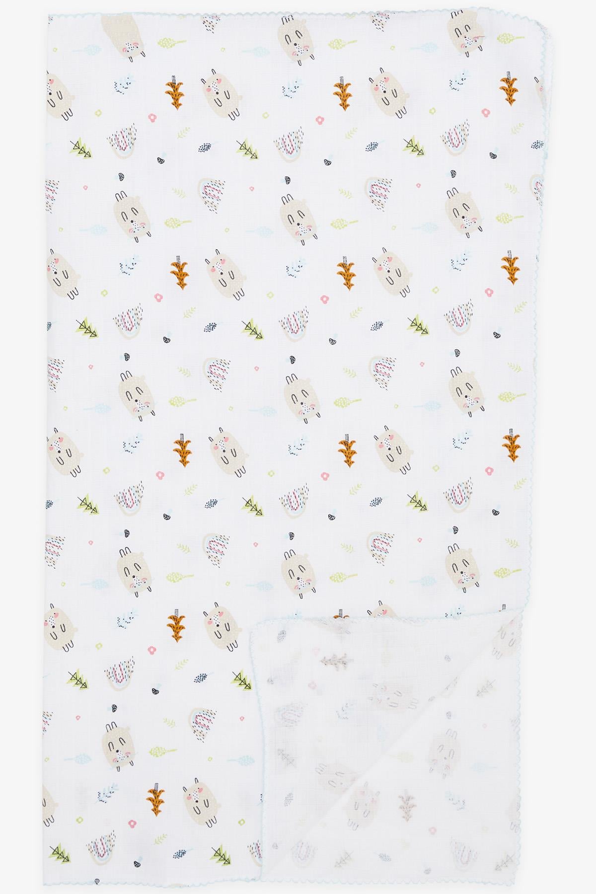 Breeze Yenidoğan Bebek Müslin Batttaniye Sevimli Kirpicik Desenli Beyaz
