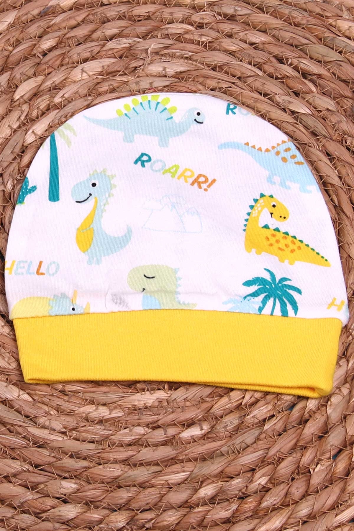 Breeze Yenidoğan Bebek Şapkası Dinozor Desenli Beyaz