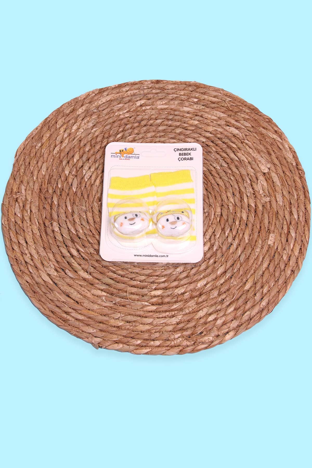 Breeze Yenidoğan Çorap Çıngıraklı Çizgili Hayvancık Aksesuarlı Sarı