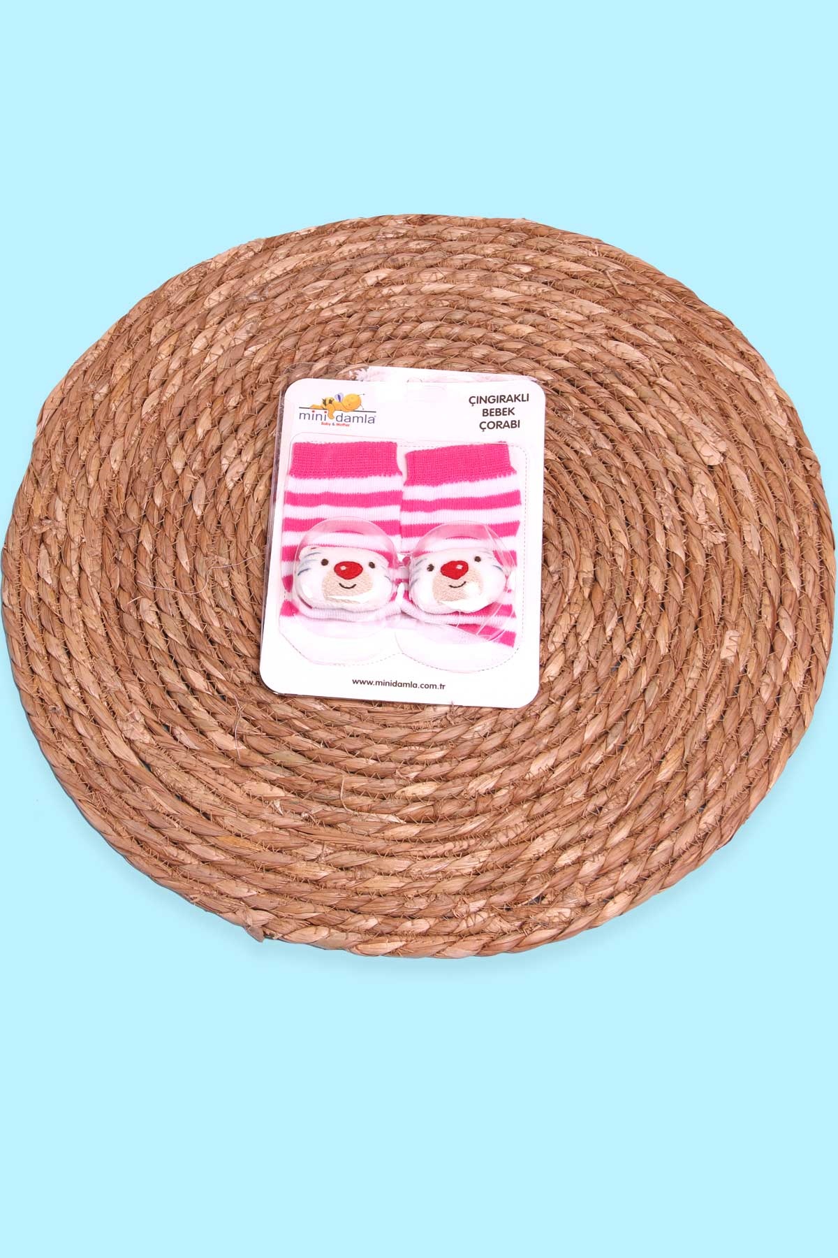 Breeze Yenidoğan Çorap Çıngıraklı Çizgili Hayvancık Aksesuarlı Fuşya