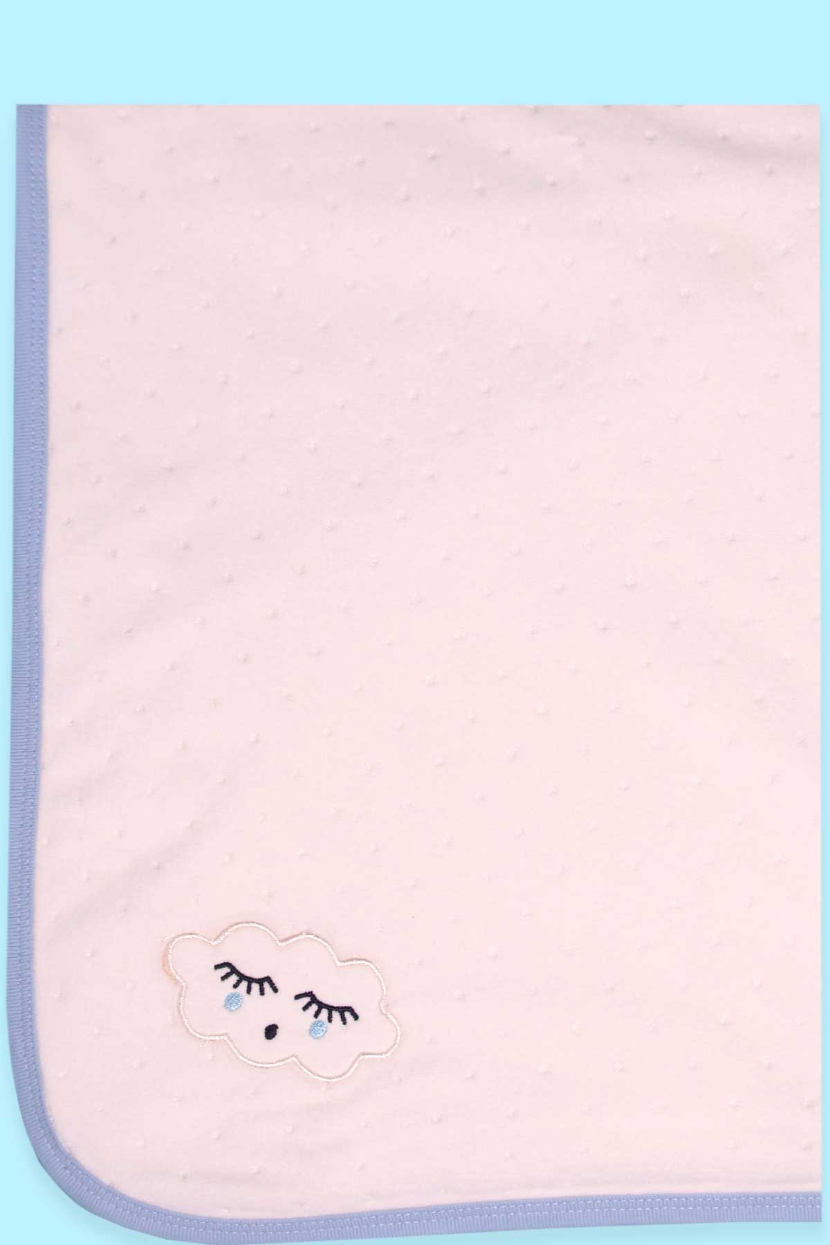 Breeze Yenidoğan Kadife Bebek Battaniyesi Mavi Biyeli Ekru ( 77 x 86 cm )