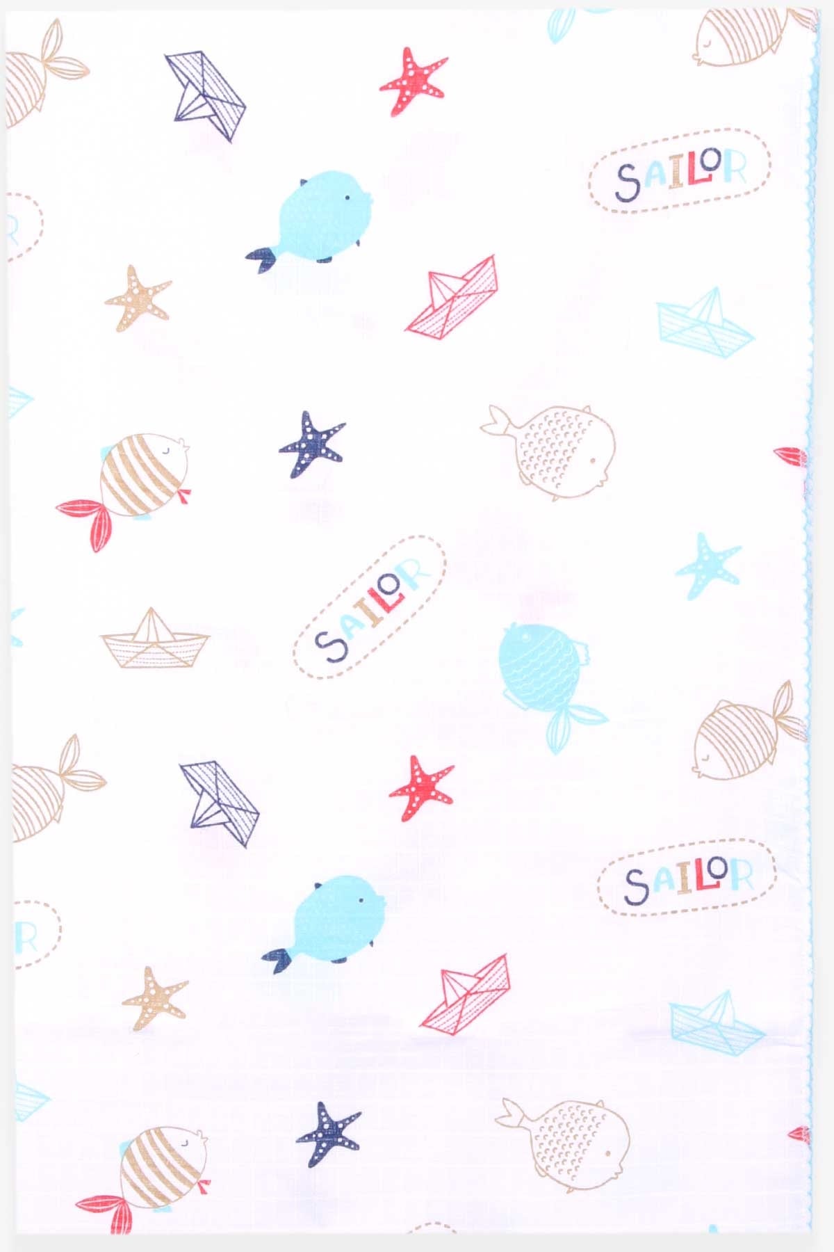 Breeze Yenidoğan Müslin Bebek Battaniyesi Balıklı Ekru (75 X 95)