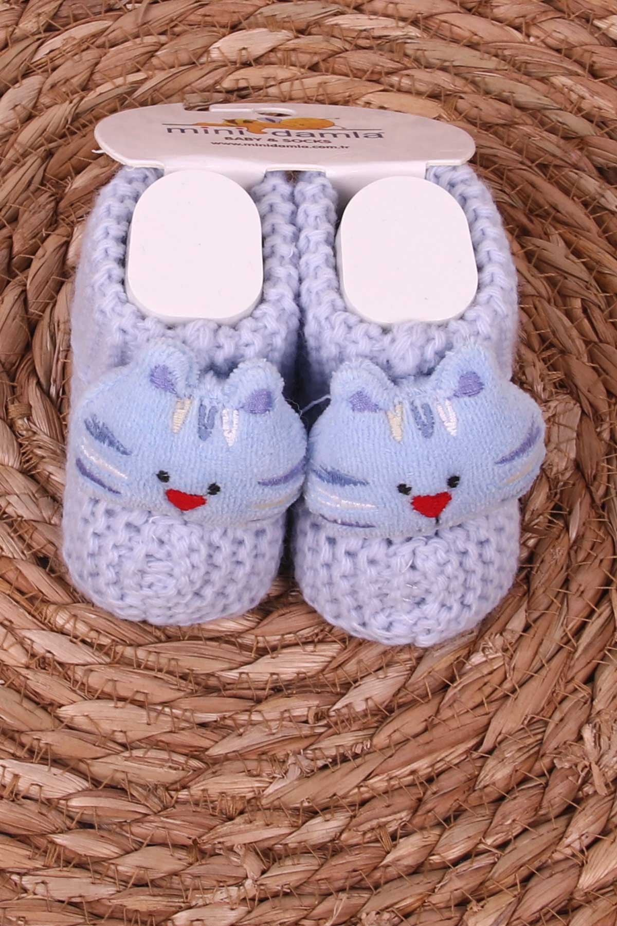 Breeze Yenidoğan Triko Patik Çıngıraklı Hayvancık Aksesuarlı Bebe Mavisi