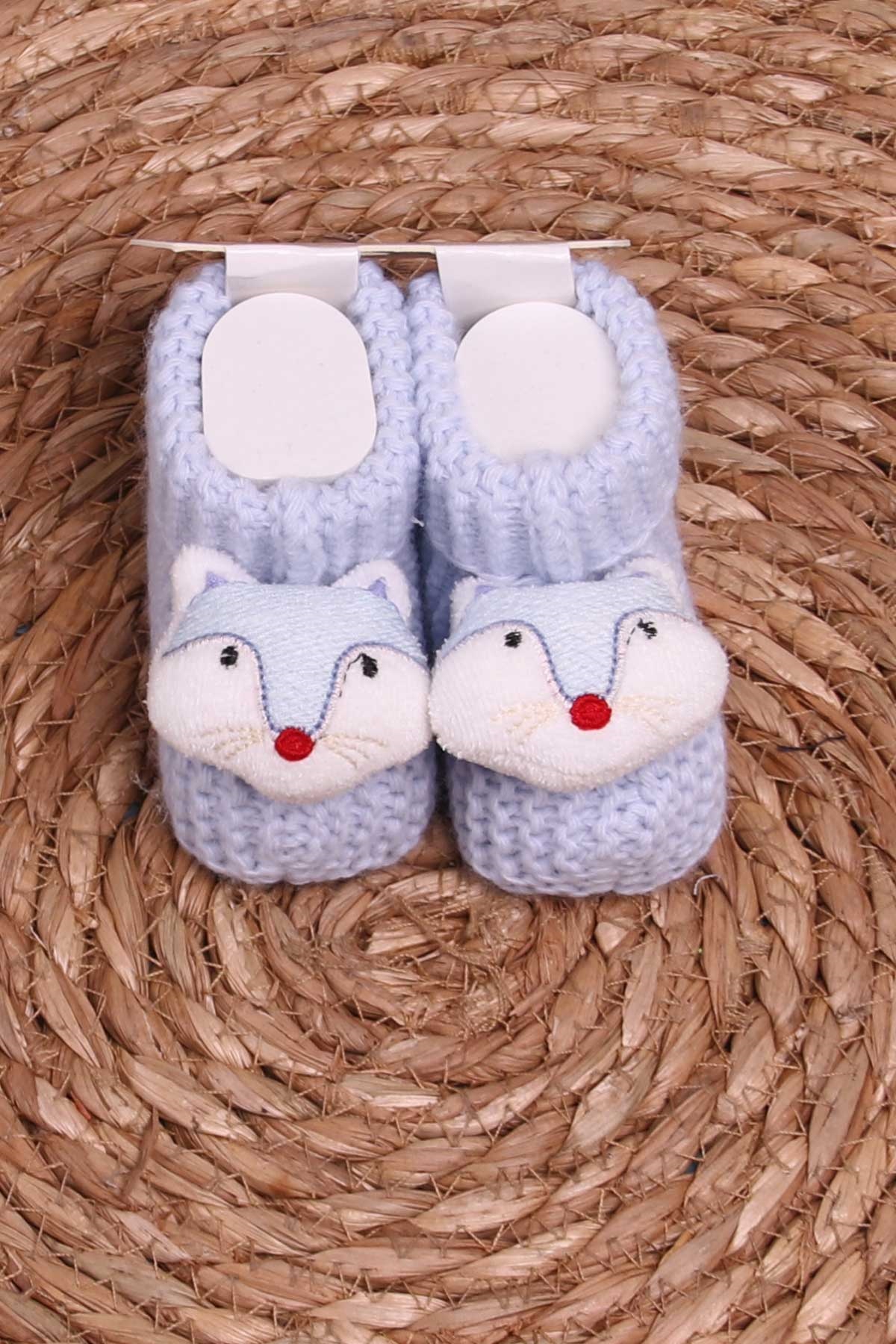 Breeze Yenidoğan Triko Patik Çıngıraklı Hayvancık Aksesuarlı Bebe Mavisi