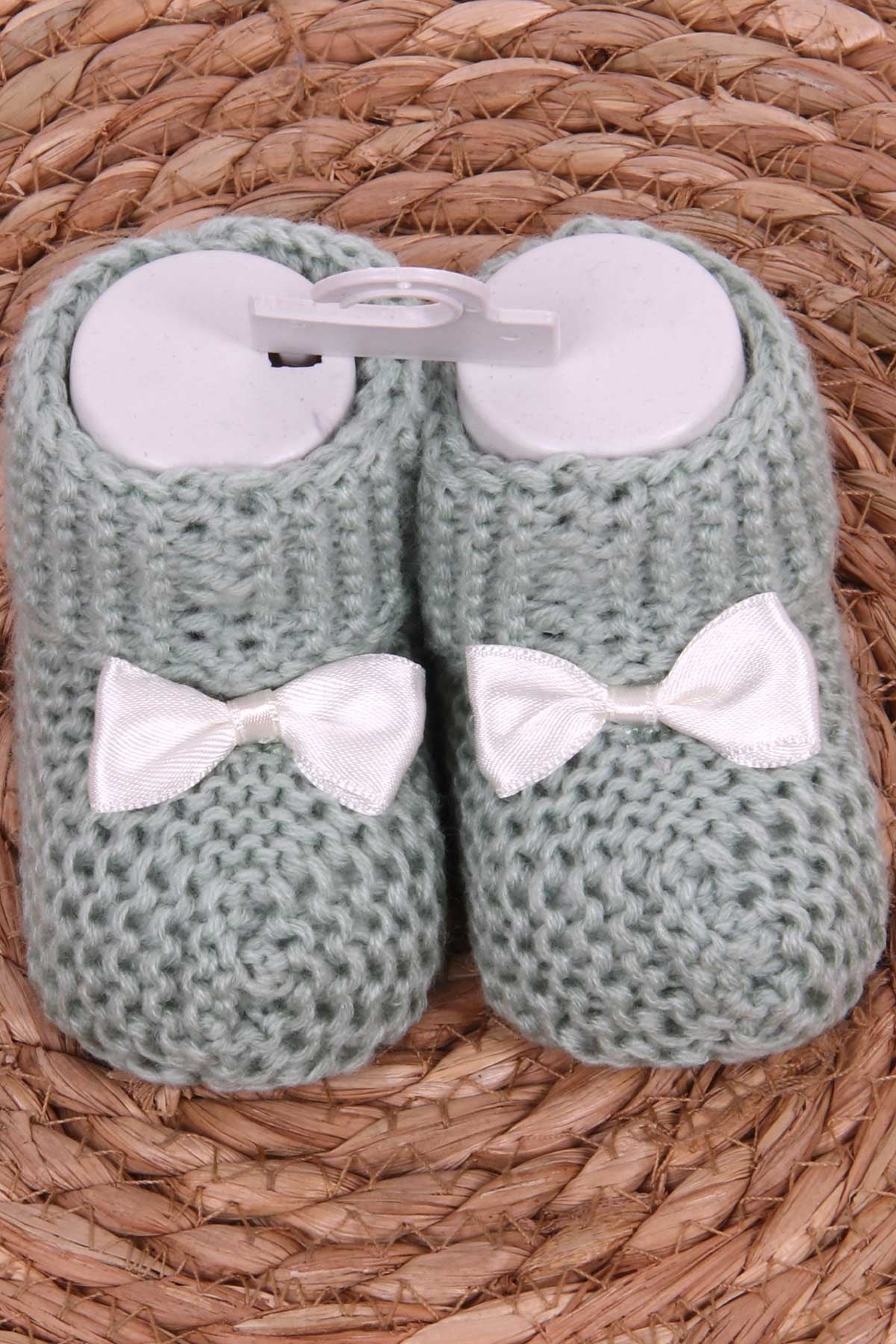 Breeze Yenidoğan Triko Patik Fiyonklu Mint Yeşili