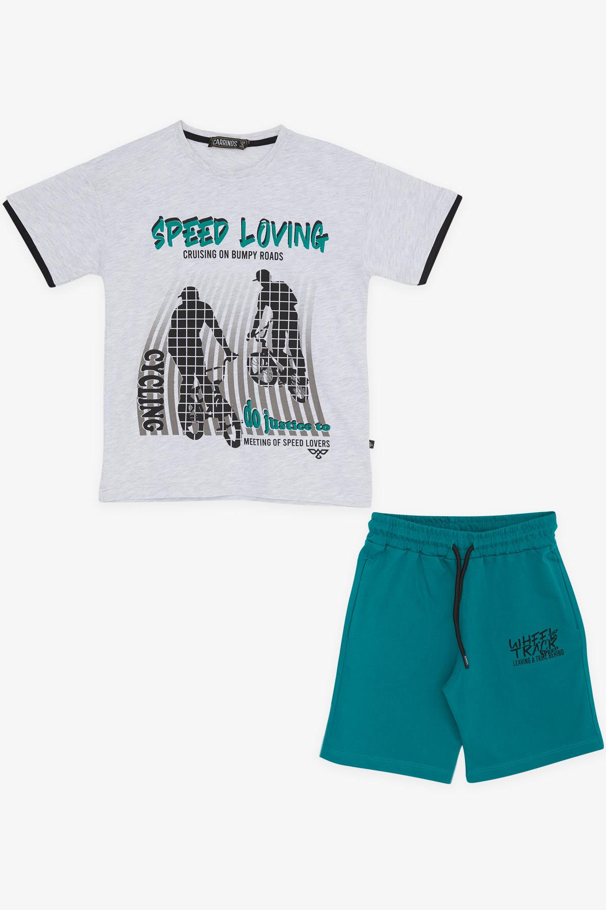 CARRINOS Erkek Çocuk Şortlu Takım Hız Tutkunu Temalı Açık Gri Melanj (5-8 Yaş)