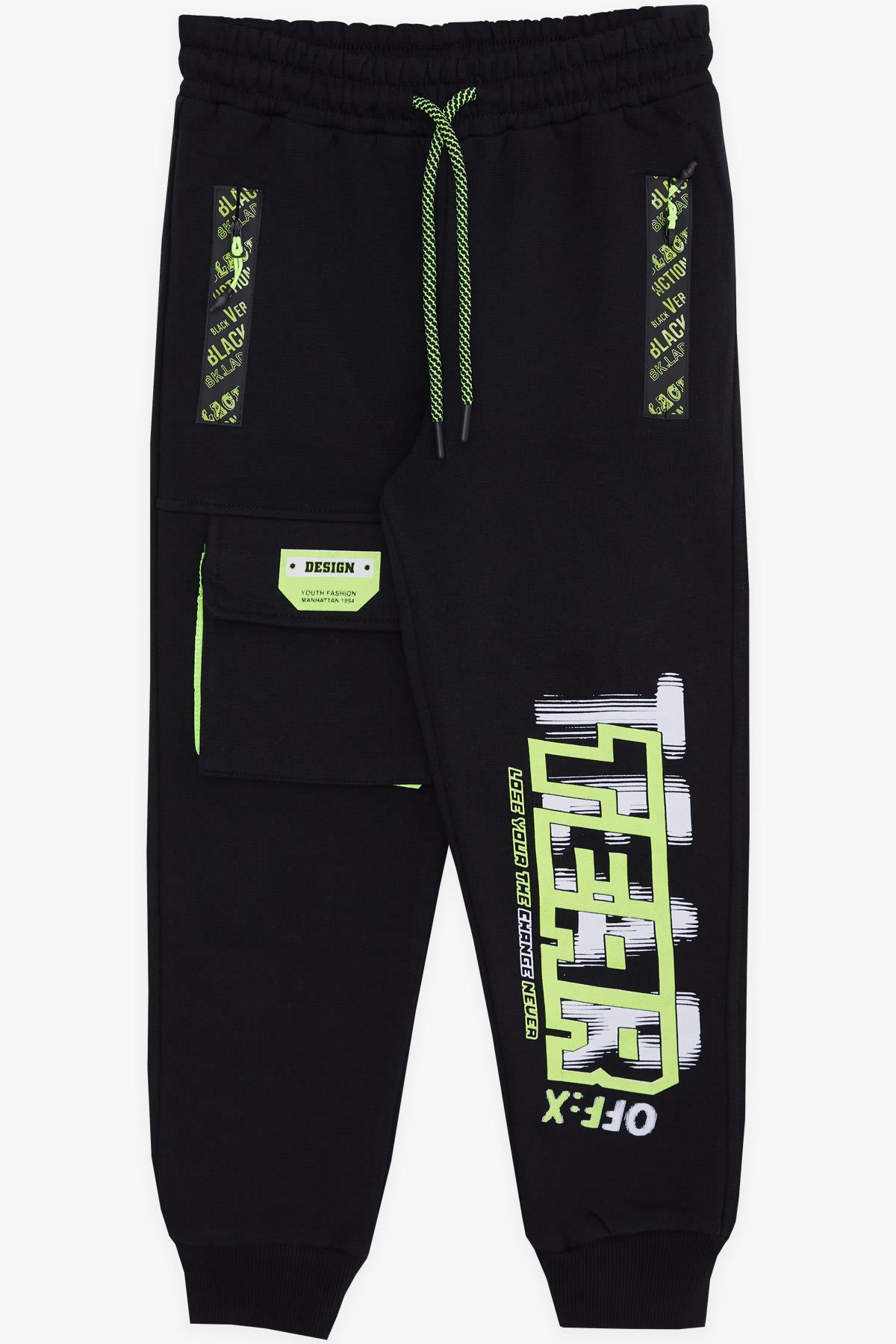 CEGISA Erkek Çocuk Eşofman Altı Baskılı Kargo Cepli Bağcıklı Siyah (6-9 Yaş)