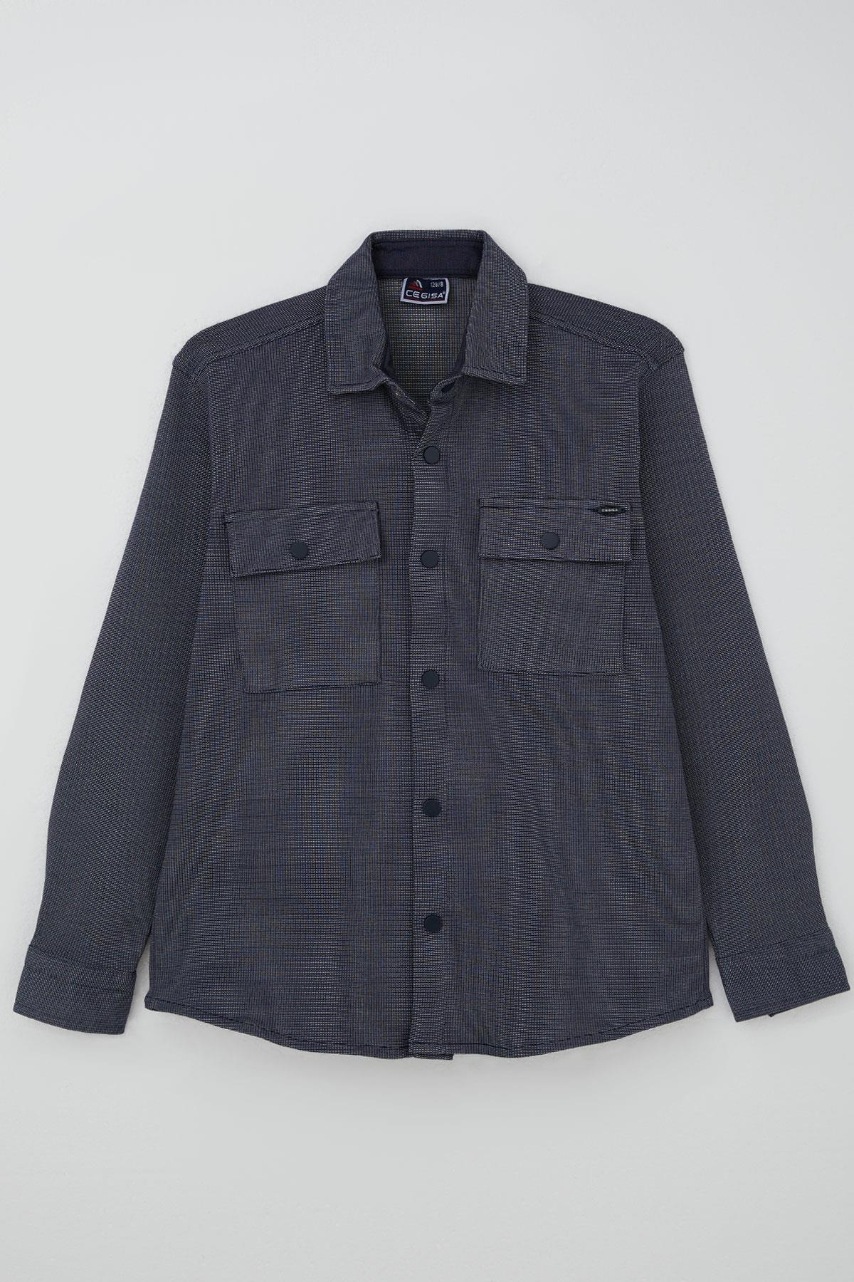 Cegısa Erkek Çocuk Gömlek Dokulu Çıtçıt Detaylı Cepli Gri (6-9 Yaş)