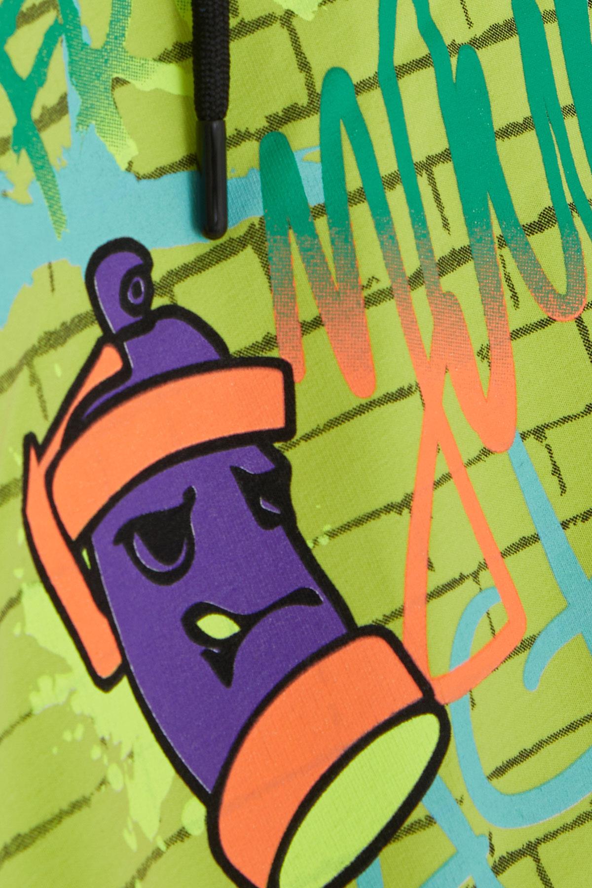 Erkek Çocuk Kapüşonlu Sweatshirt Renkli Grafiti Desenli Fıstık Yeşili 6-9  Yaş - Sıcacık Çocuk Sweatleri | Breeze