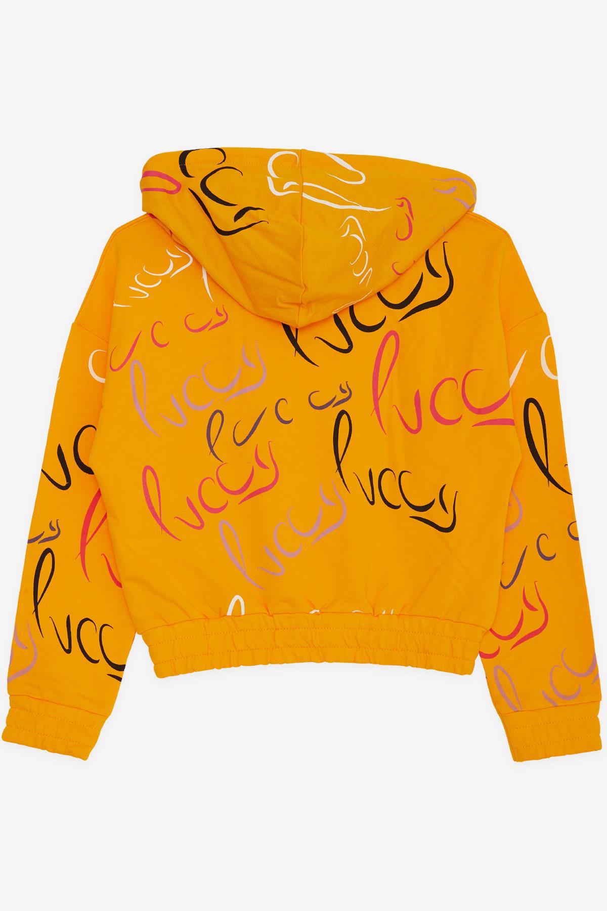 Kız Çocuk Sweatshirt Luccy Renkli Yazı Desenli Kapüşonlu Hardal Sarı 7 Yaş  - Sıcacık Modeller | Breeze