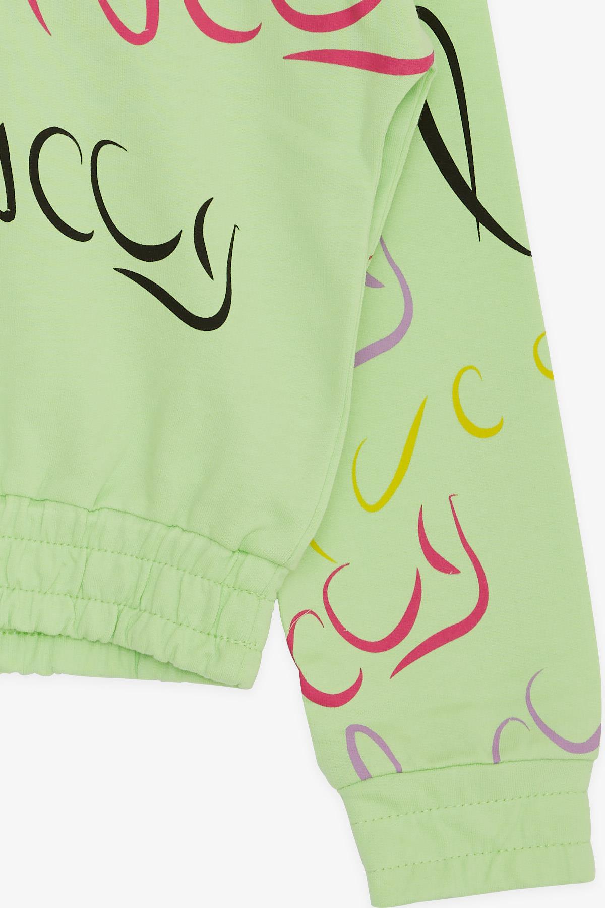 Kız Çocuk Sweatshirt Luccy Renkli Yazı Desenli Kapüşonlu Fıstık Yeşili 10  Yaş - Sıcacık Modeller | Breeze