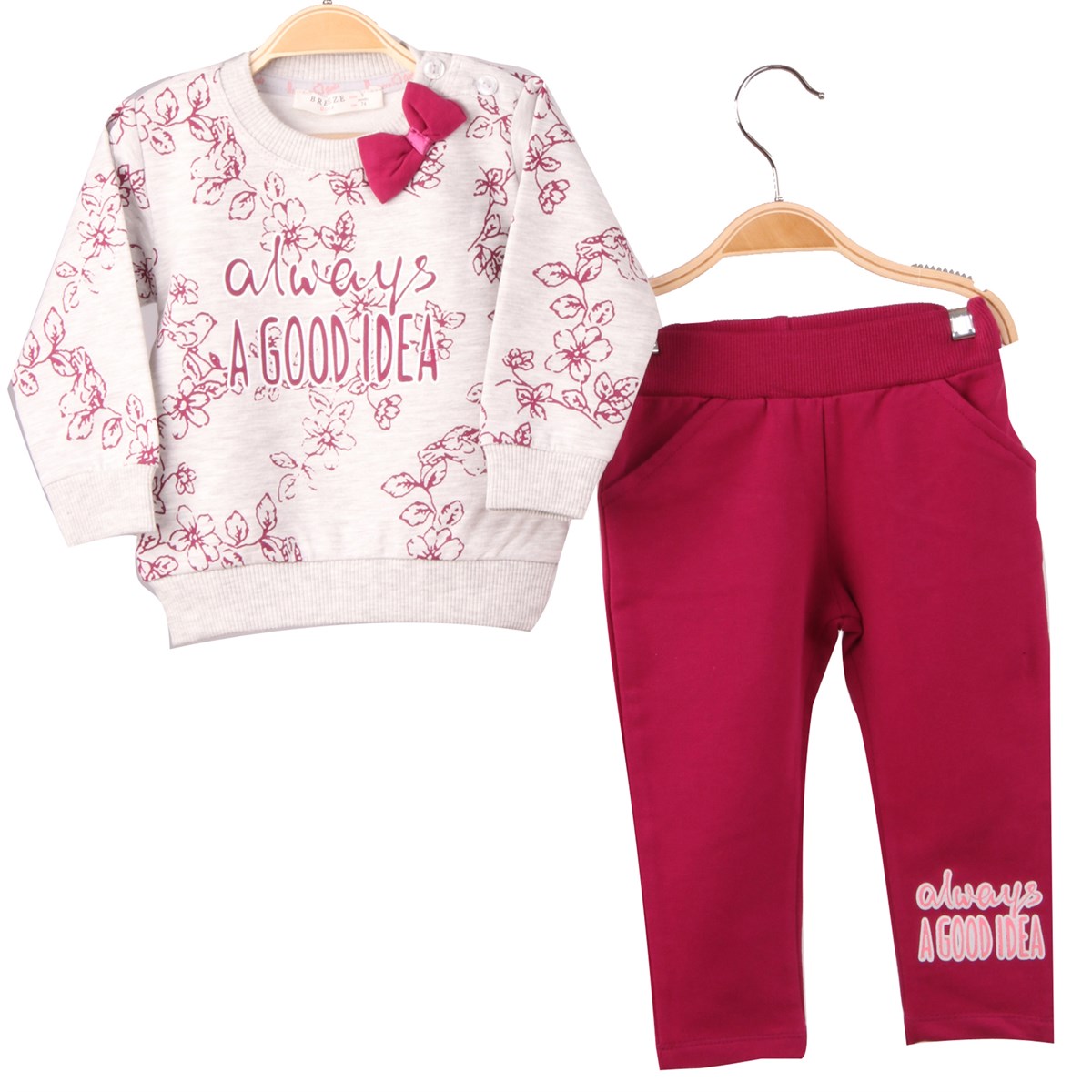 Kız Bebek Eşofman Takımı Çiçek Baskılı Gri-Fuşya (9 Ay-3 Yaş)
