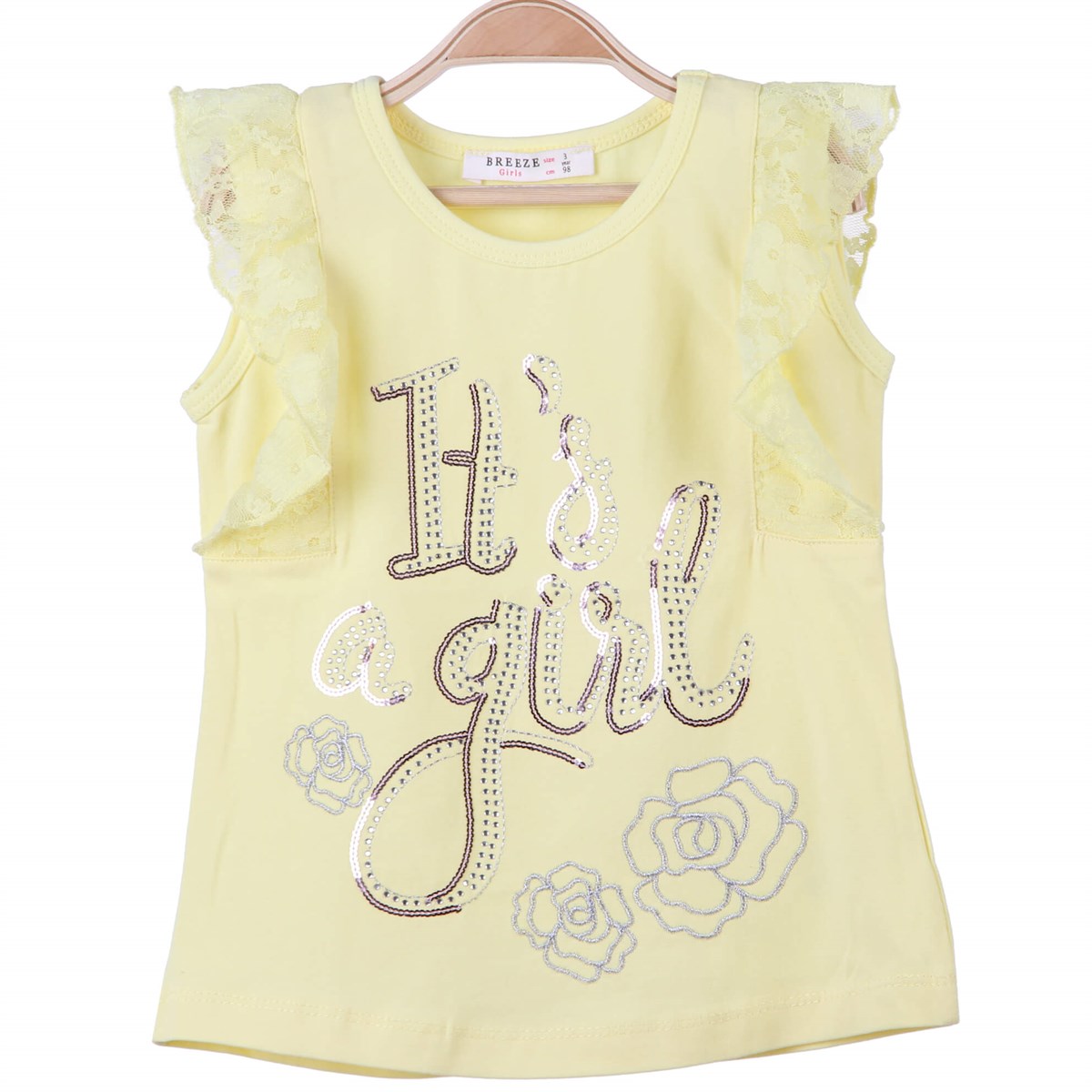 Kız Çocuk Tişört Dantelli Sarı (3 Yaş)