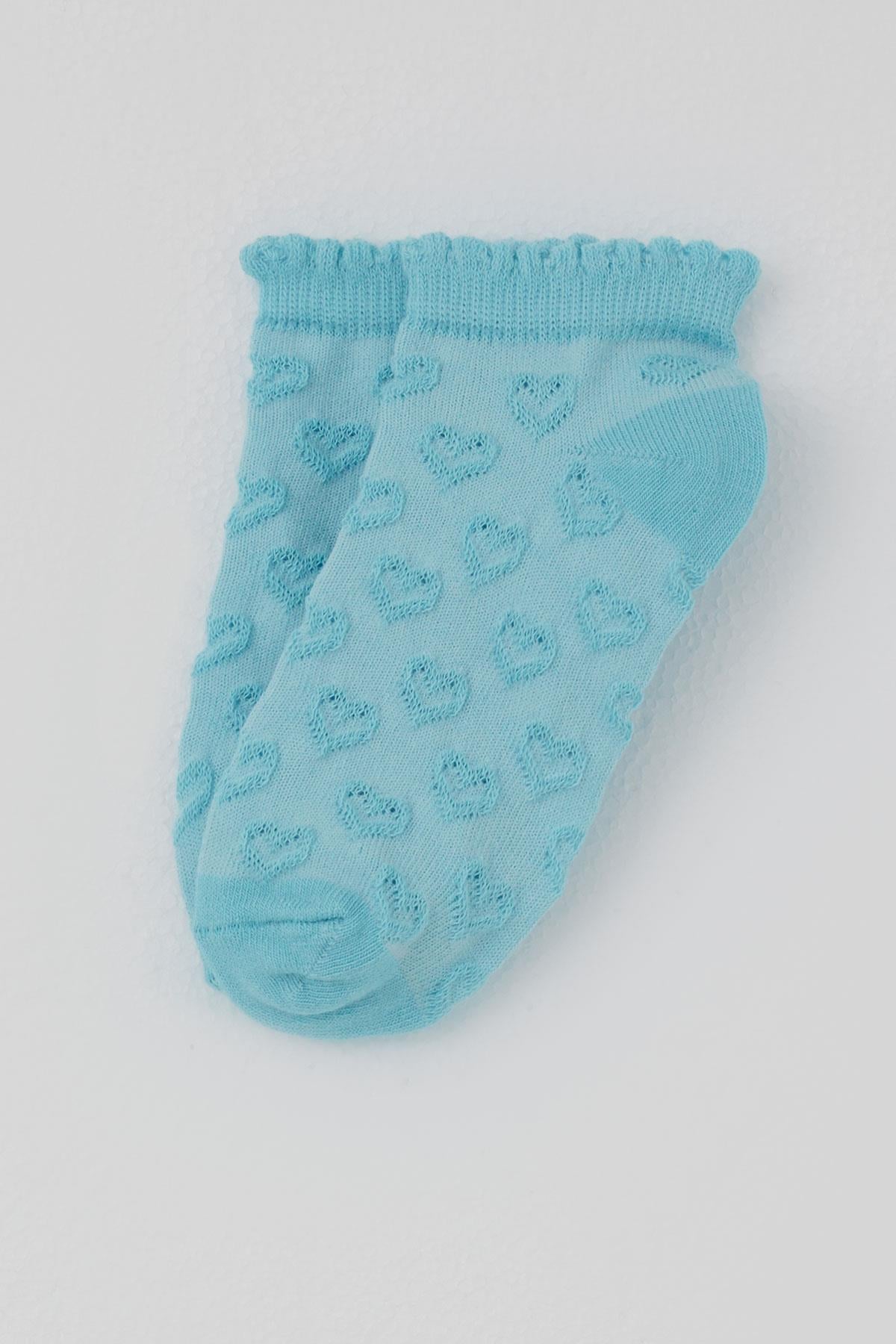 Defne Baby Kız Çocuk Patik Çorap Kalp Desenli Turkuaz (5-12 Yaş)