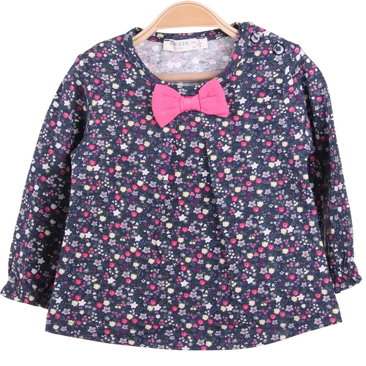 Kız Bebek Body Çiçek Desenli Lacivert-Pembe (1 Yaş)
