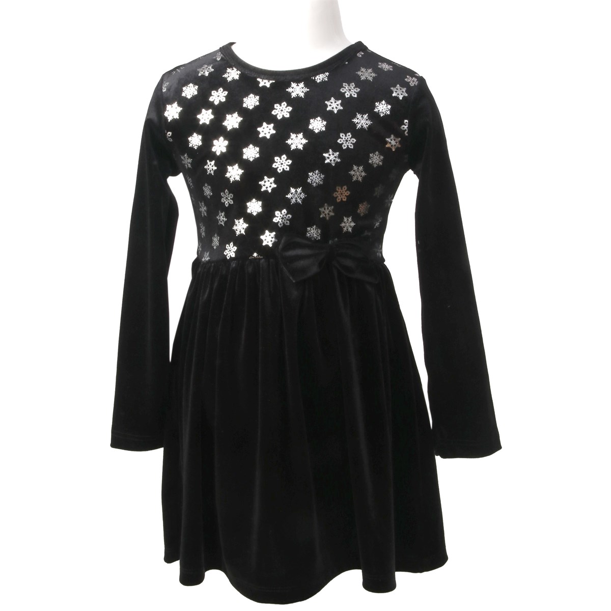 Kız Çocuk Kadife Elbise Desenli Siyah (2-3 Yaş)