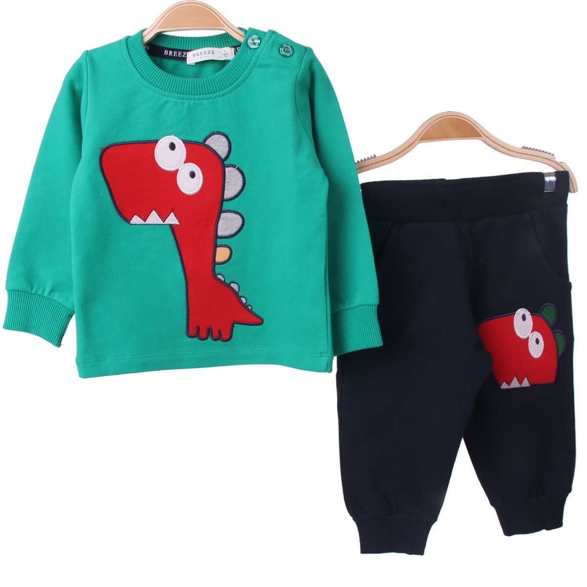 Erkek Bebek Eşofman Takımı Dinozorlu Yeşil (1 Yaş)