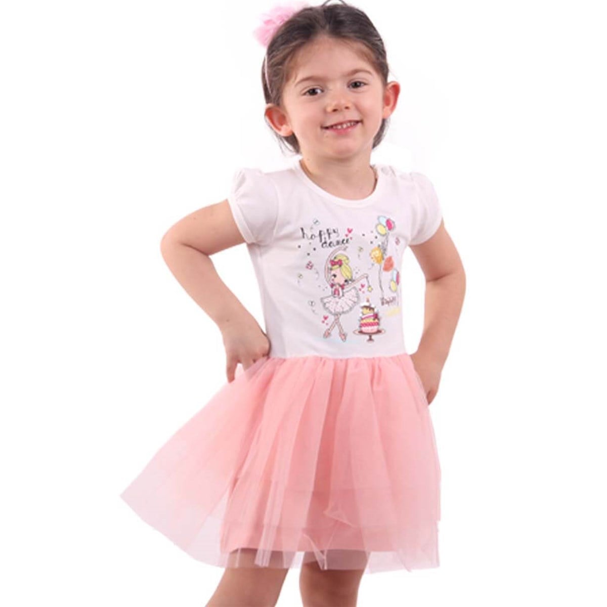 Kız Bebek Elbise Doğum Günü Temalı Somon (1.5-5 Yaş)