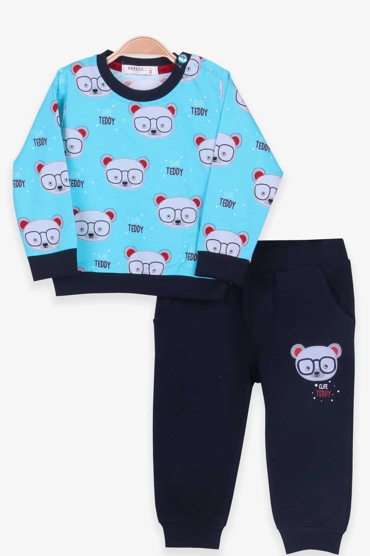 E&H Erkek Bebek Eşofman Takımı Ayıcıklı Mavi-Lacivert (9 Ay-1 Yaş)