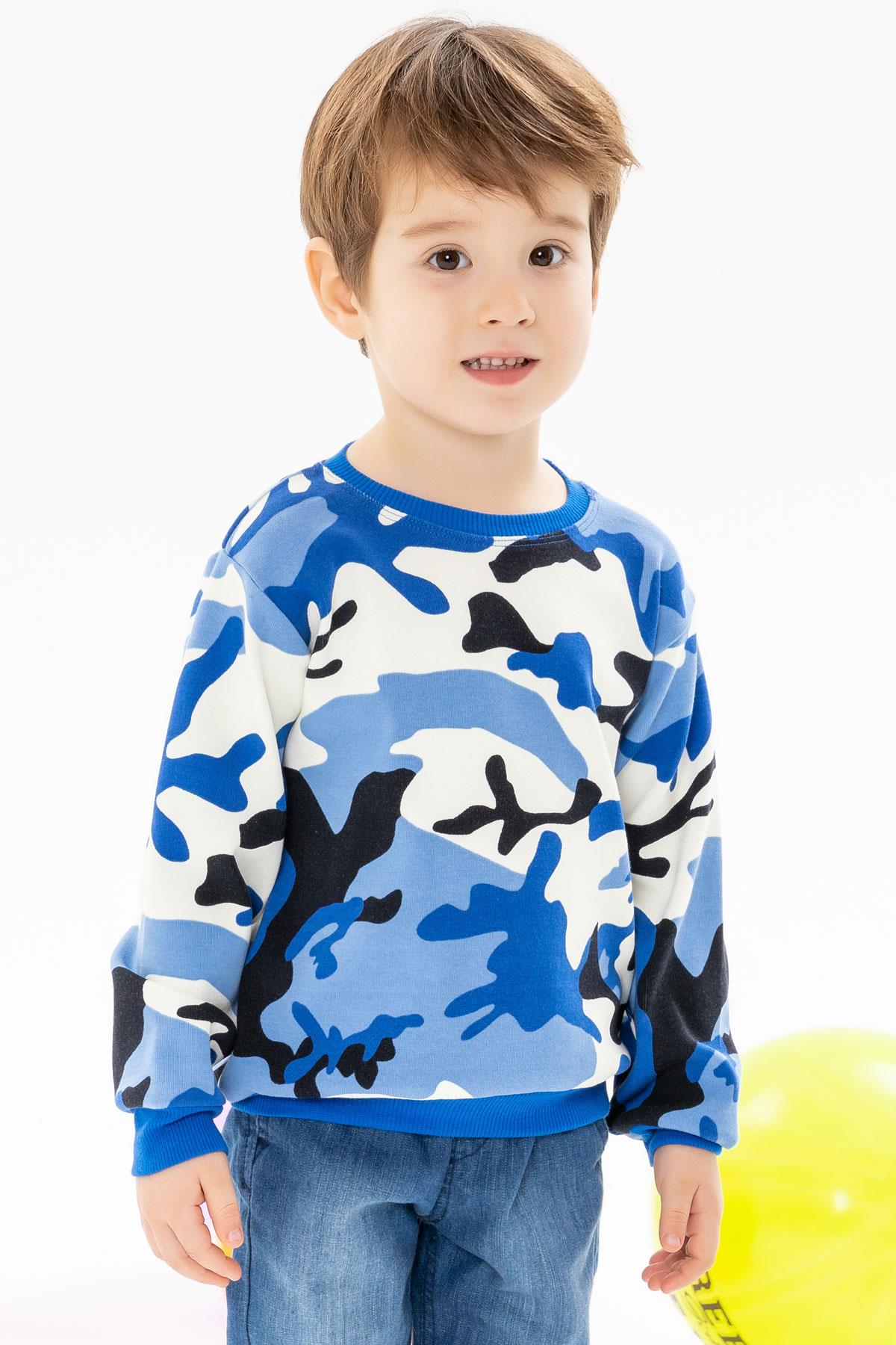 E&H Erkek Bebek Sweat Kamuflaj Desenli Mavi (1-1.5 Yaş)