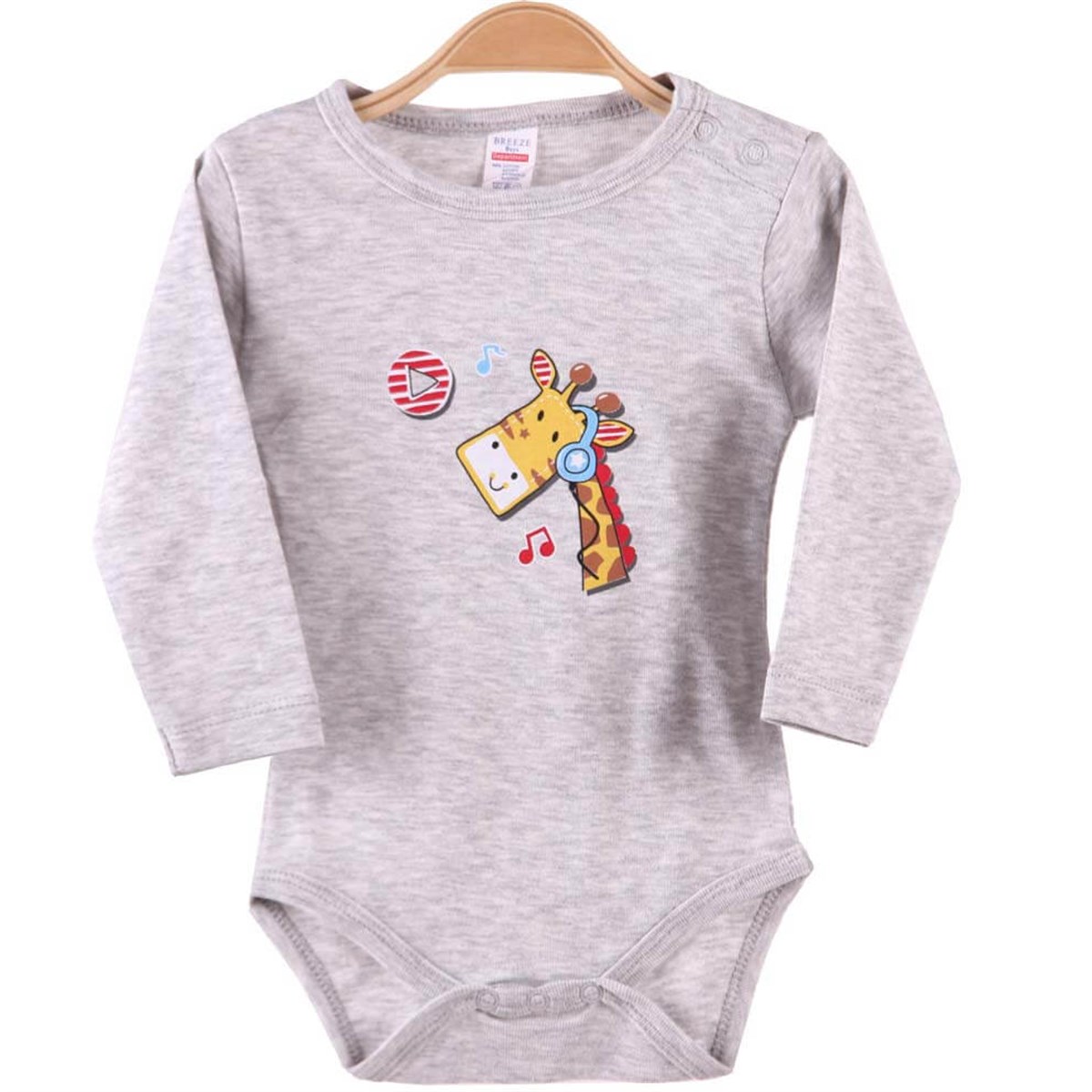 Erkek Bebek Çıtçıtlı Body Zürafalı Gri (9 Ay-3 Yaş) BREEZE