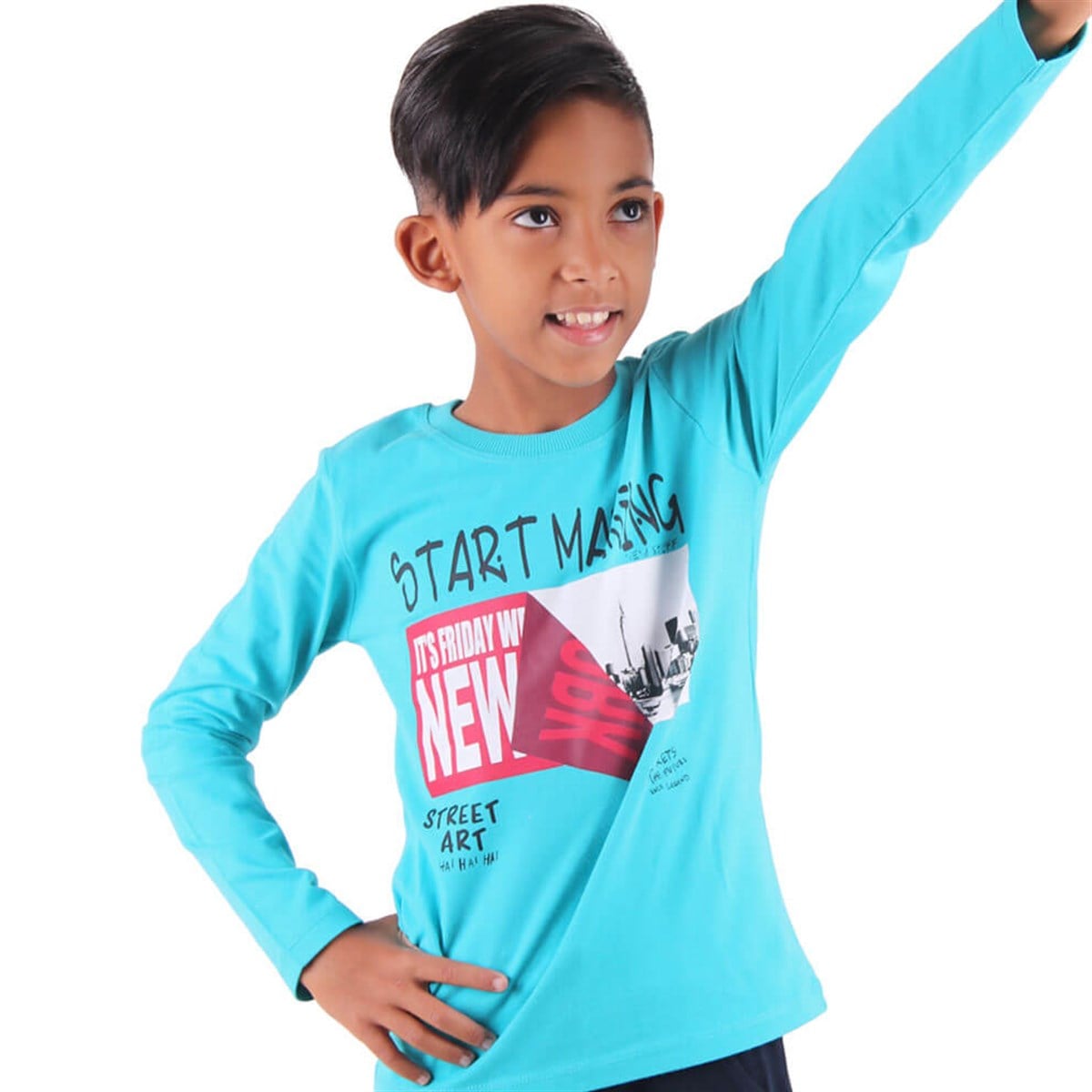 Erkek Çocuk Body Baskılı Turkuaz (6-12 Yaş)