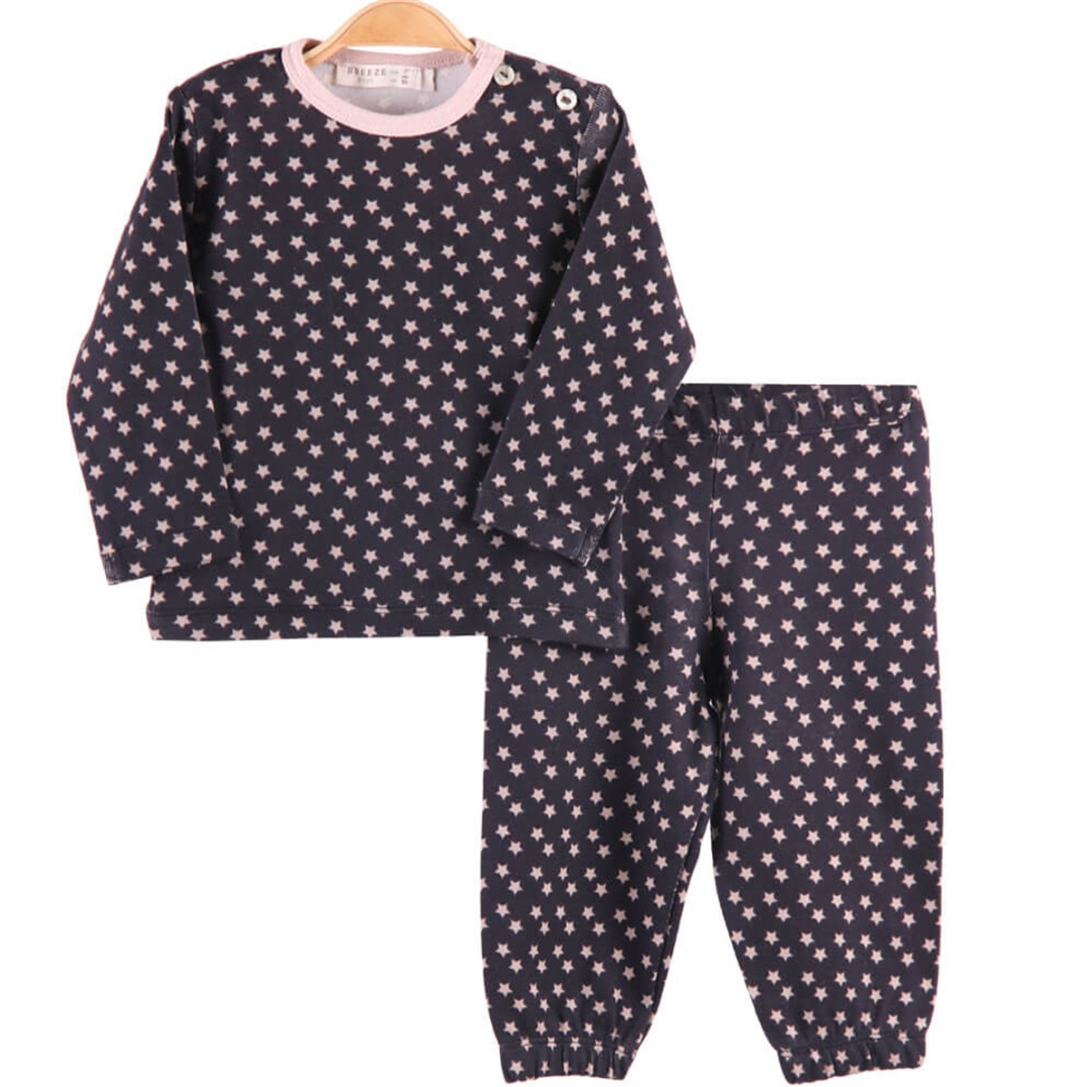Erkek Çocuk Pijama Takımı Yıldızlı Kahverengi-Bej (1-4 Yaş) BREEZE