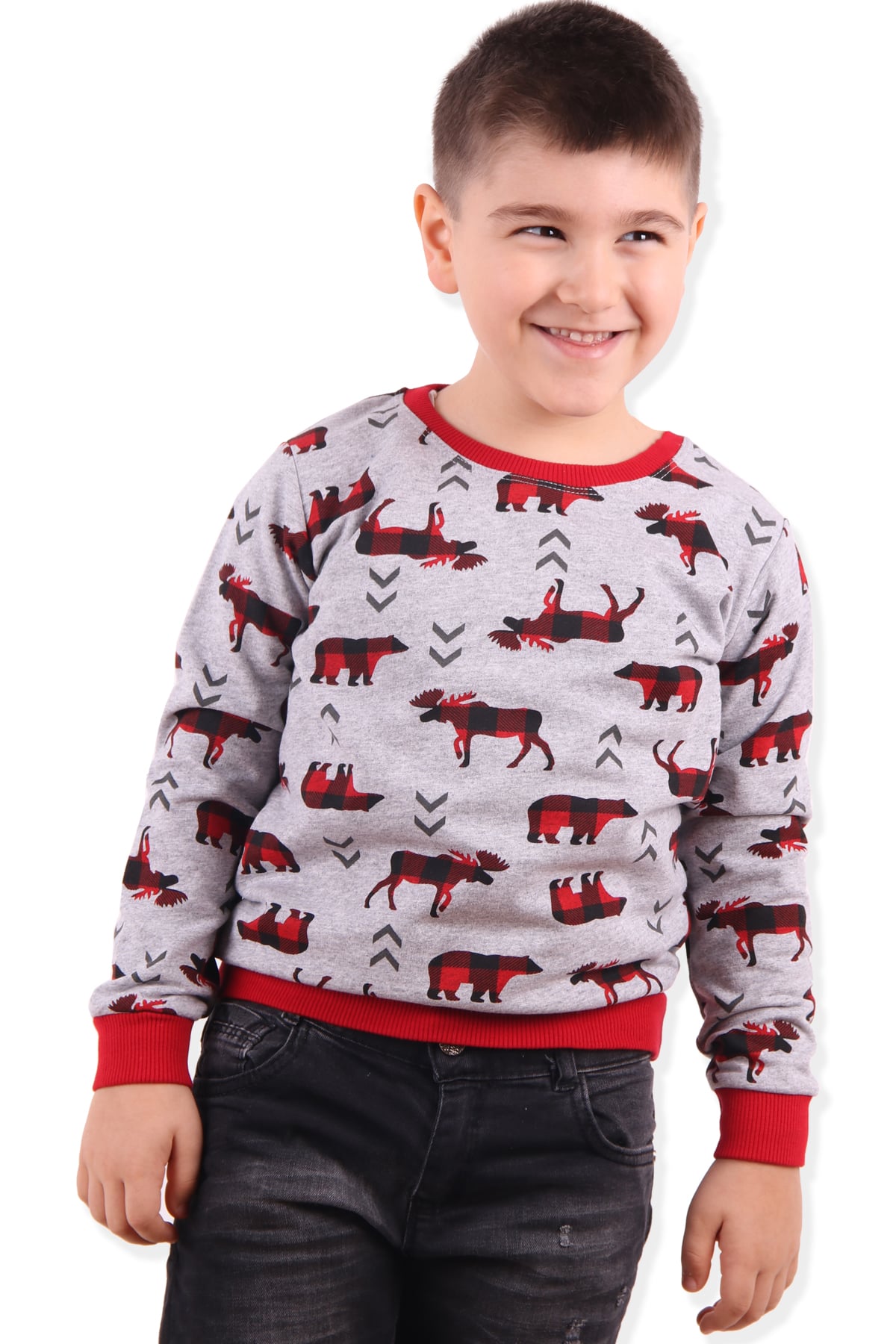 Erkek Çocuk Sweatshirt Geyik Desenli Gri (2-6 Yaş) BREEZE