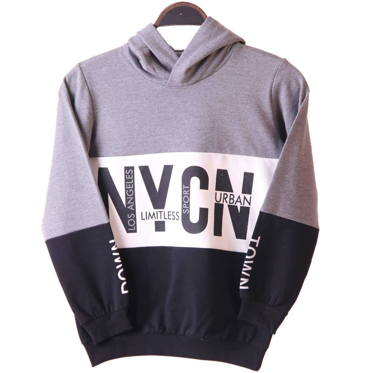 Erkek Çocuk Kapüşonlu Sweat Gri-Siyah (8 Yaş)