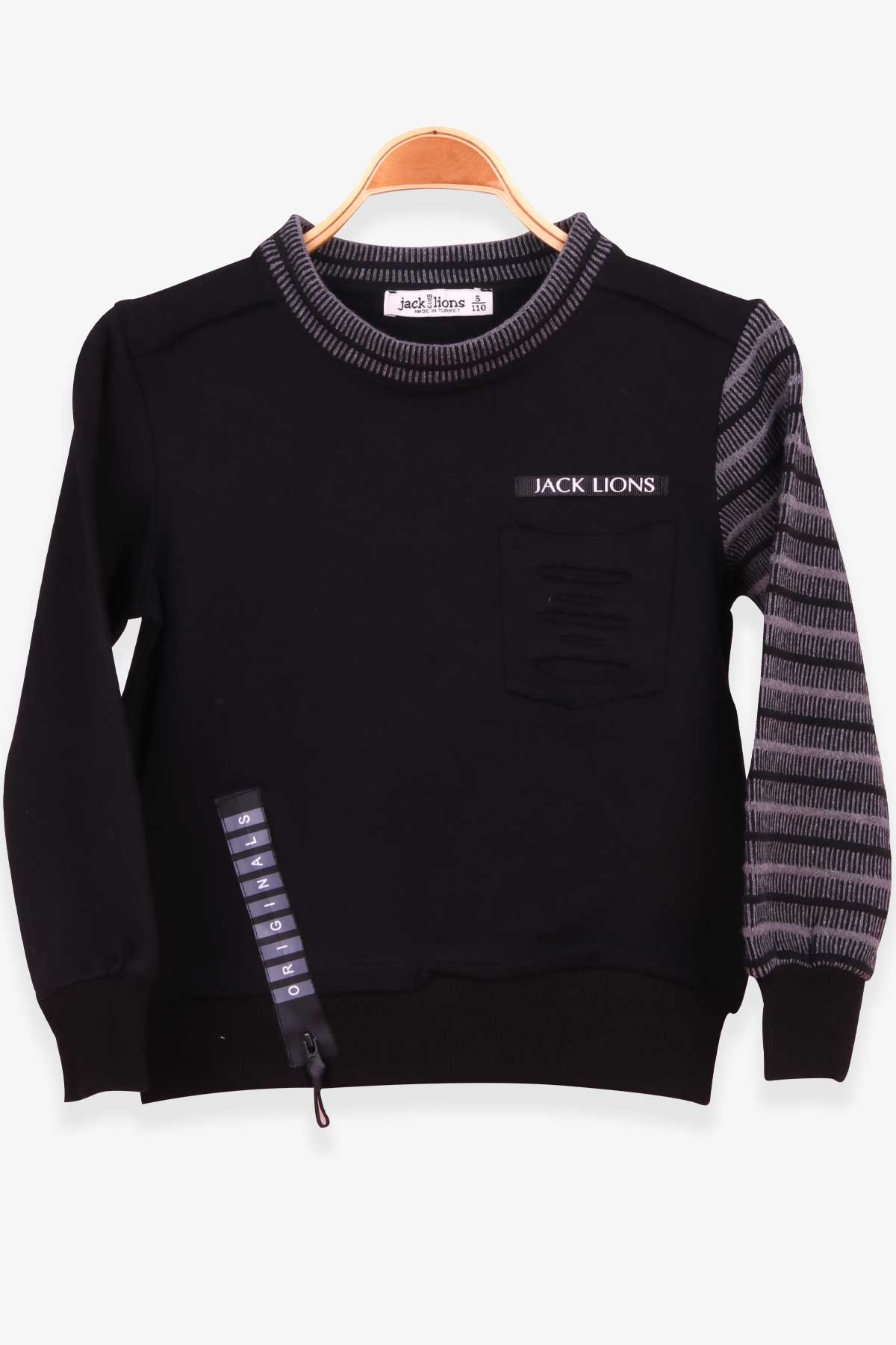 Escabel Erkek Çocuk Sweatshirt Cep Detaylı Siyah (5-8 Yaş)