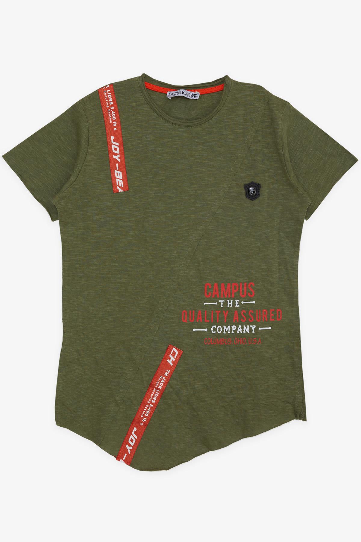 ESCABEL Erkek Çocuk Tişört Baskılı Armalı Haki Yeşil (5-16 Yaş)