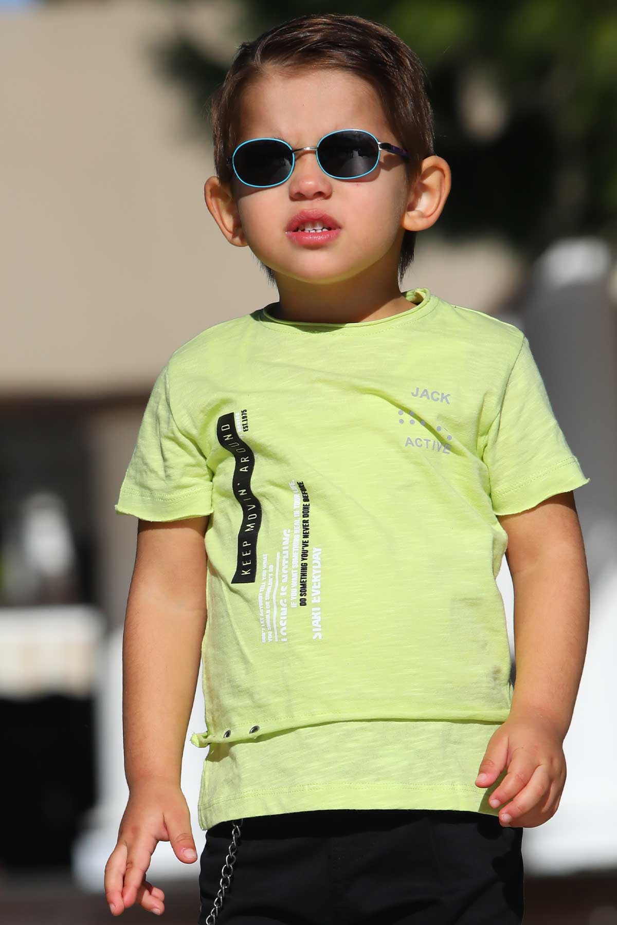 Erkek Çocuk Tişört Yazı Baskılı Neon Yeşil 1 Yaş - Yazlık Tişört Modelleri  | Breeze