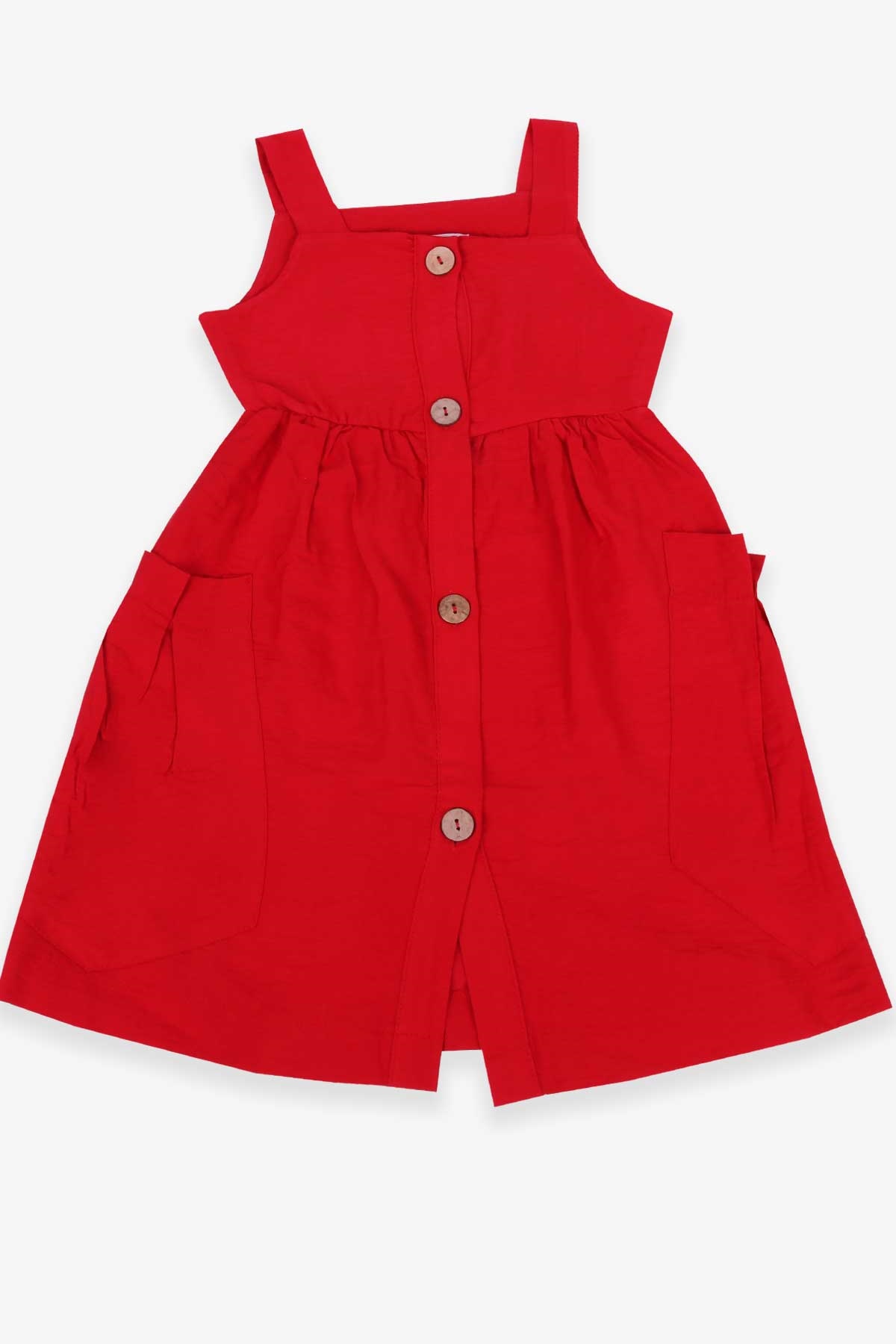 Kız Çocuk Elbise Askılı Torba Cepli Kırmızı 5-16 Yaş - Breeze