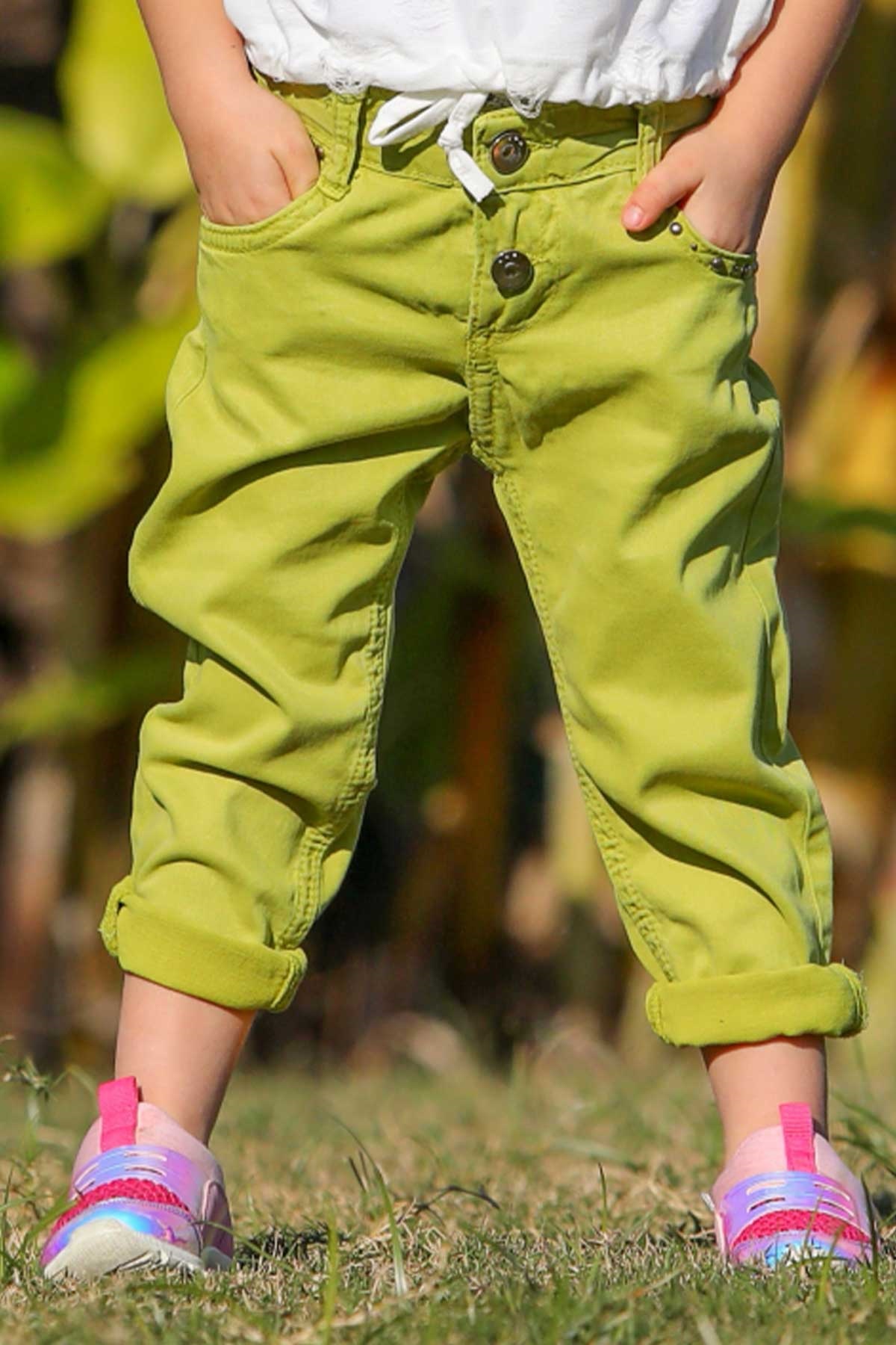 Kız Çocuk Kot Pantolon Cebi Taş Aksesuarlı Fıstık Yeşili 16 Yaş - Rahat ve  Şık Altlar | Breeze