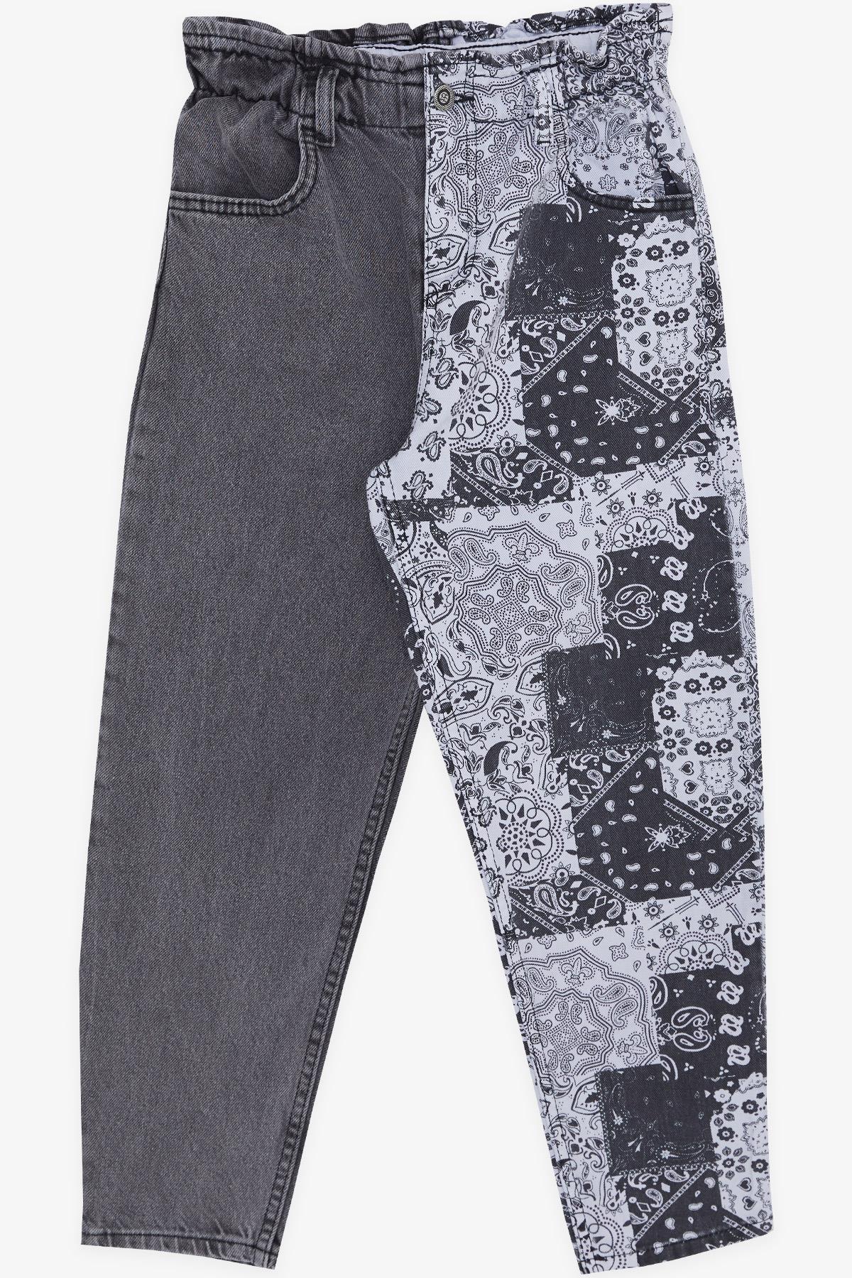 ESCABEL Kız Çocuk Kot Pantolon Mandala Desenli Beli Lastikli Antrasit (5-9 Yaş)