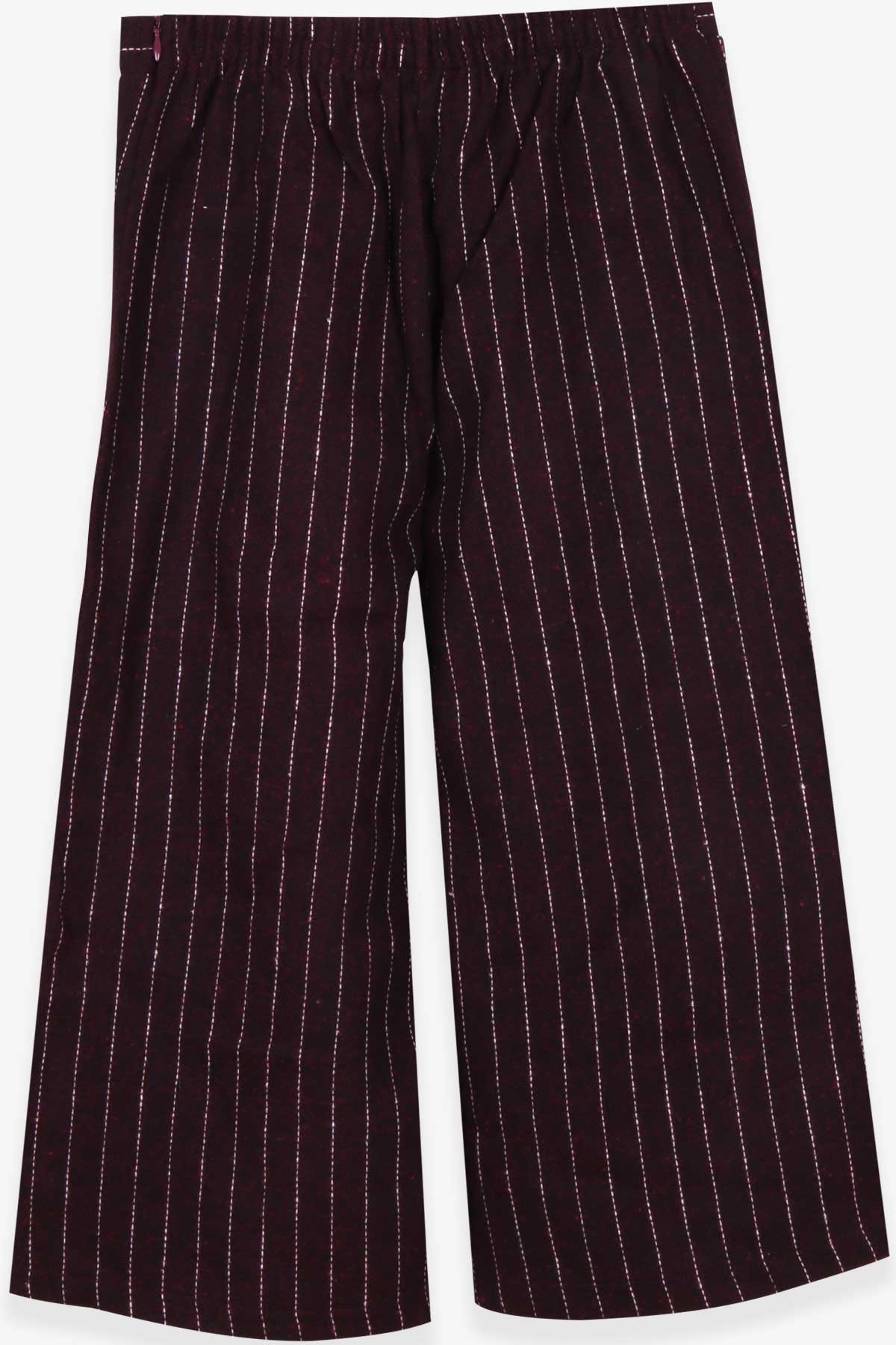 Escabel Kız Çocuk Pantolon Beli Lastikli Çizgili Desenli Bordo (5-9 Yaş)