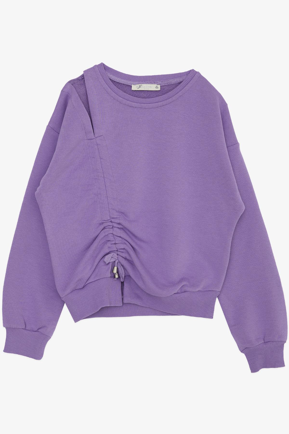 Escabel Kız Çocuk Sweatshirt Omuzu Açık Yanı Büzgülü Lila (10-14 Yaş)