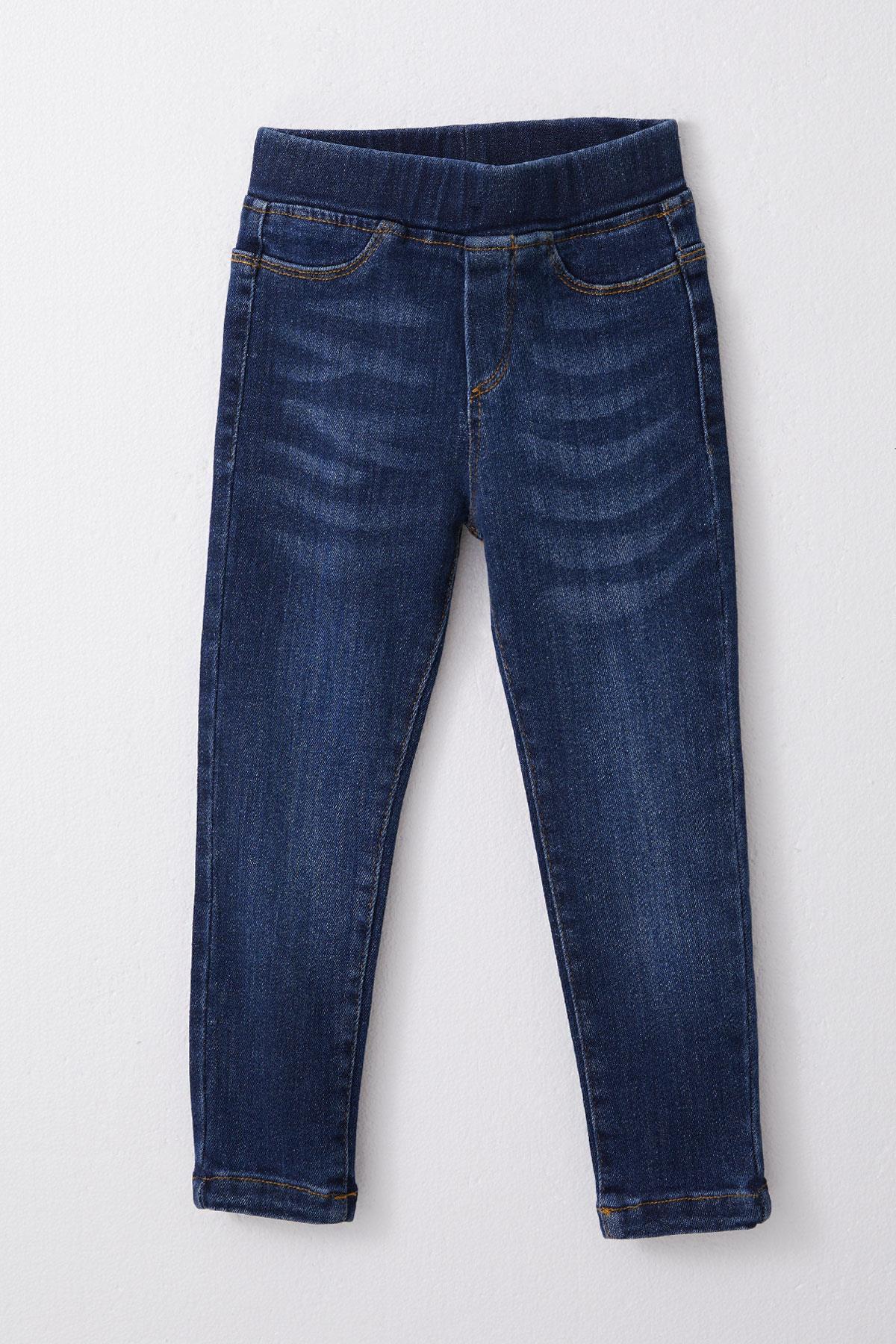 Export Kız Çocuk Jean Pantalon Taşlanmış Koyu Mavi (3-7 Yaş)