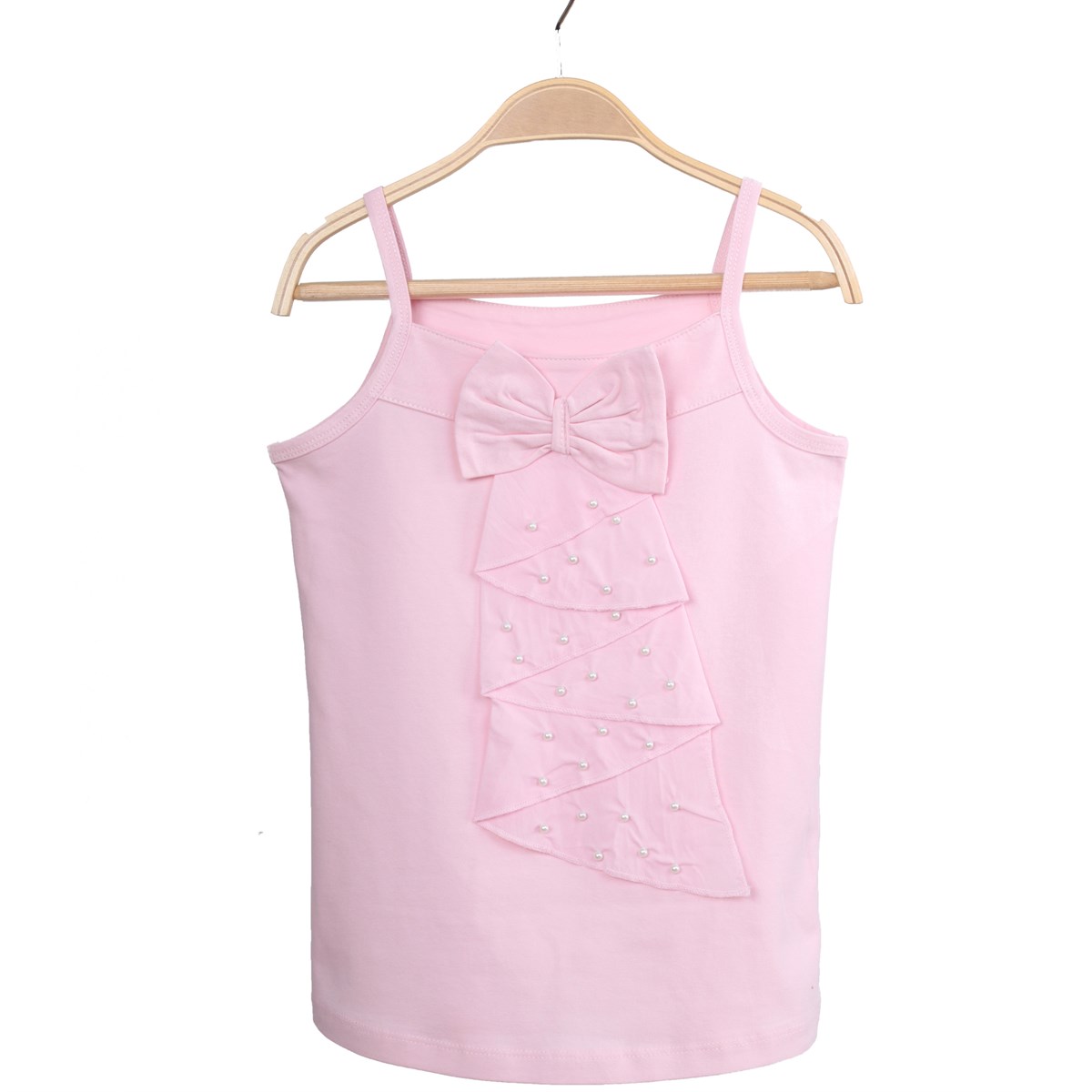 Kız Çocuk Atlet Fiyonklu İncili Pembe (6-12 Yaş)