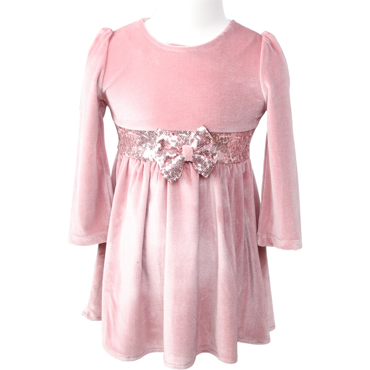 Kız Bebek Kadife Elbise Pullu Pudra Pembe (2 Yaş)