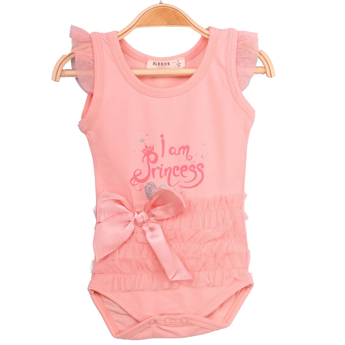 Kız Bebek Çıtçıtlı Body Fiyonklu Tüllü Somon (9 Ay)