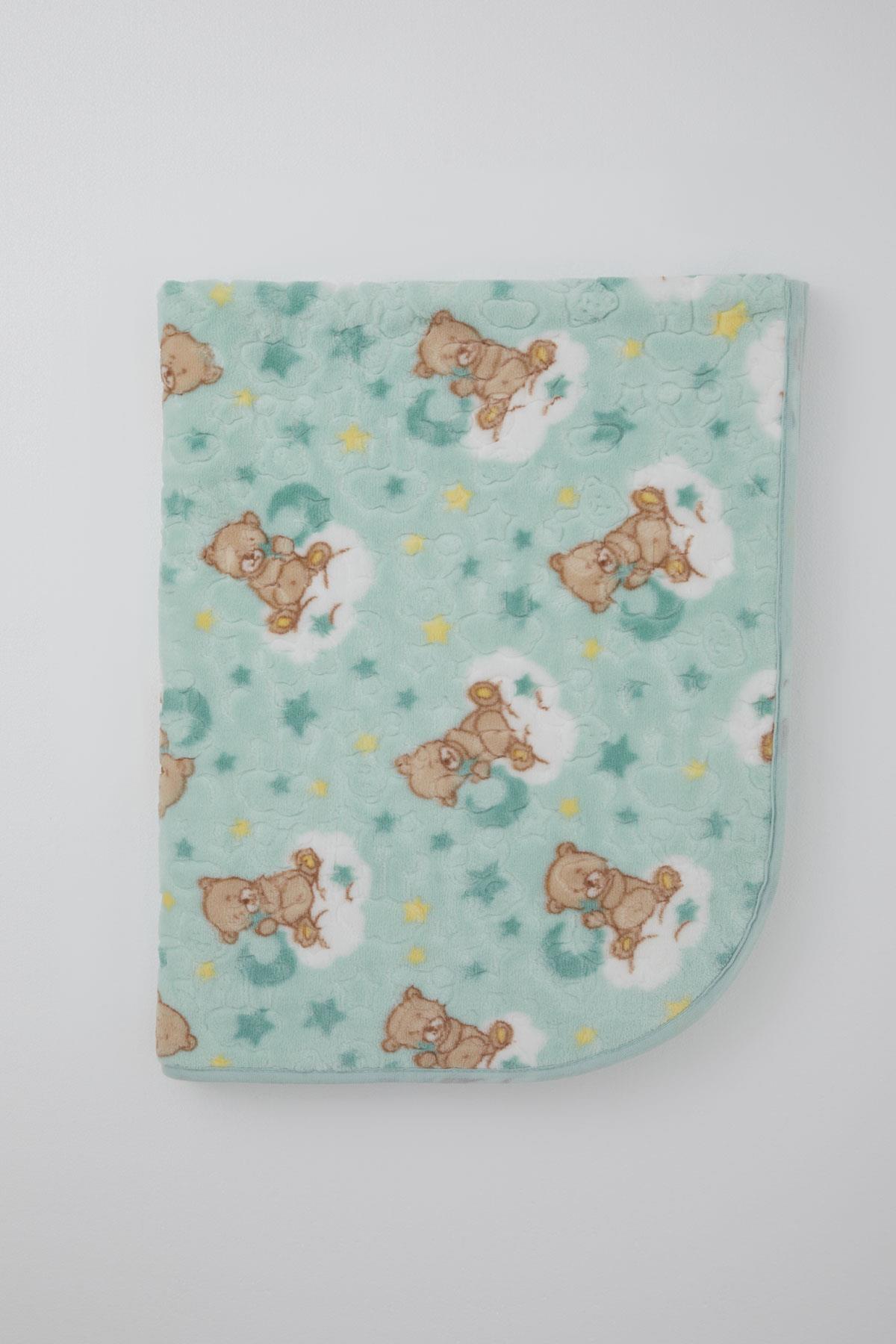 Golden Golden Yenidoğan Bebek Battaniyesi Emboss Kabartma Ayıcık Desenli Su Yeşili (100 x 120 cm)