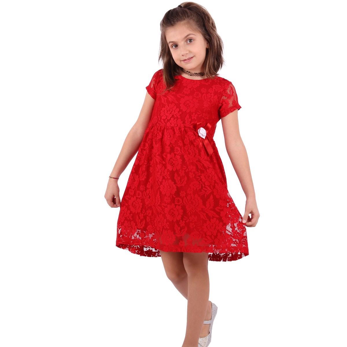 Kısa Kol Elbise ModelleriBREEZE12459-22Güpürlü Elbise